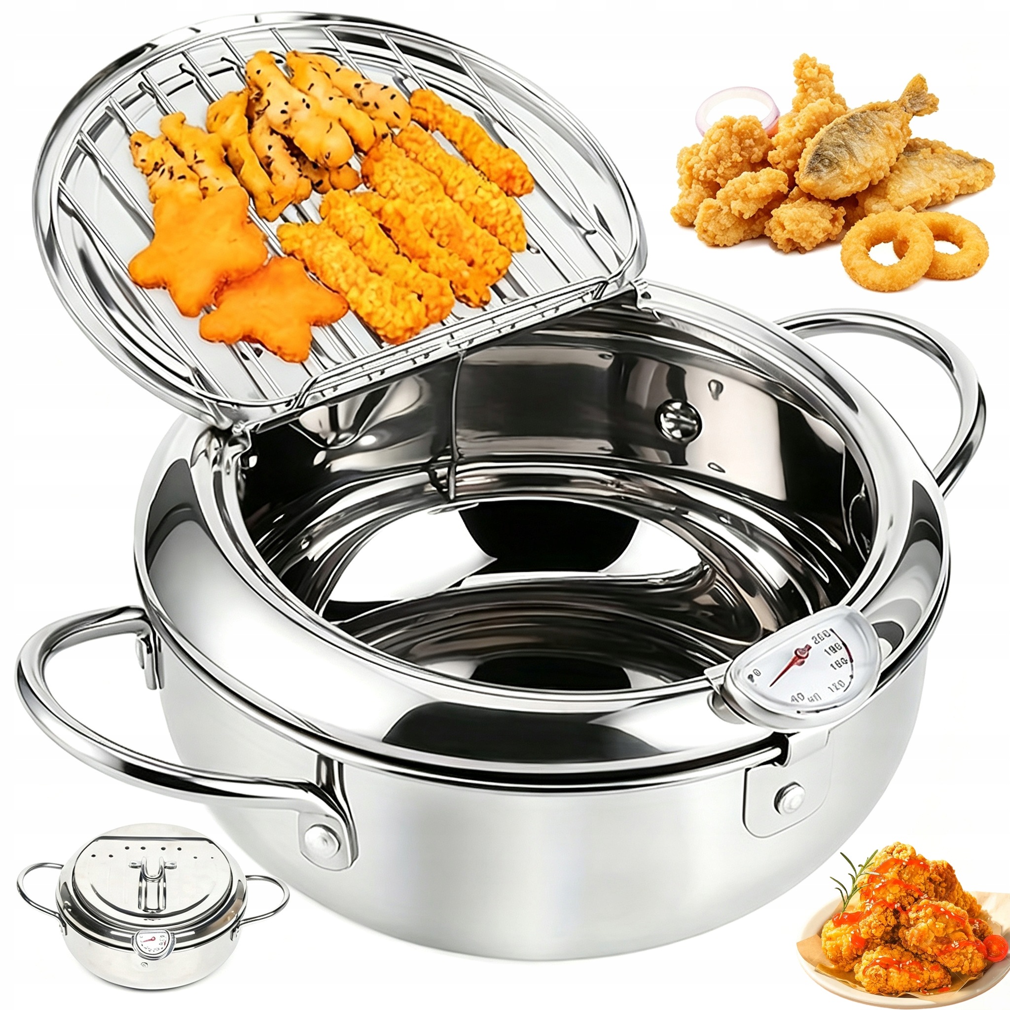 Fritéza Hrnec Na Smažení Oleje S Teploměrem Ocel 304 Indukce 20 CM