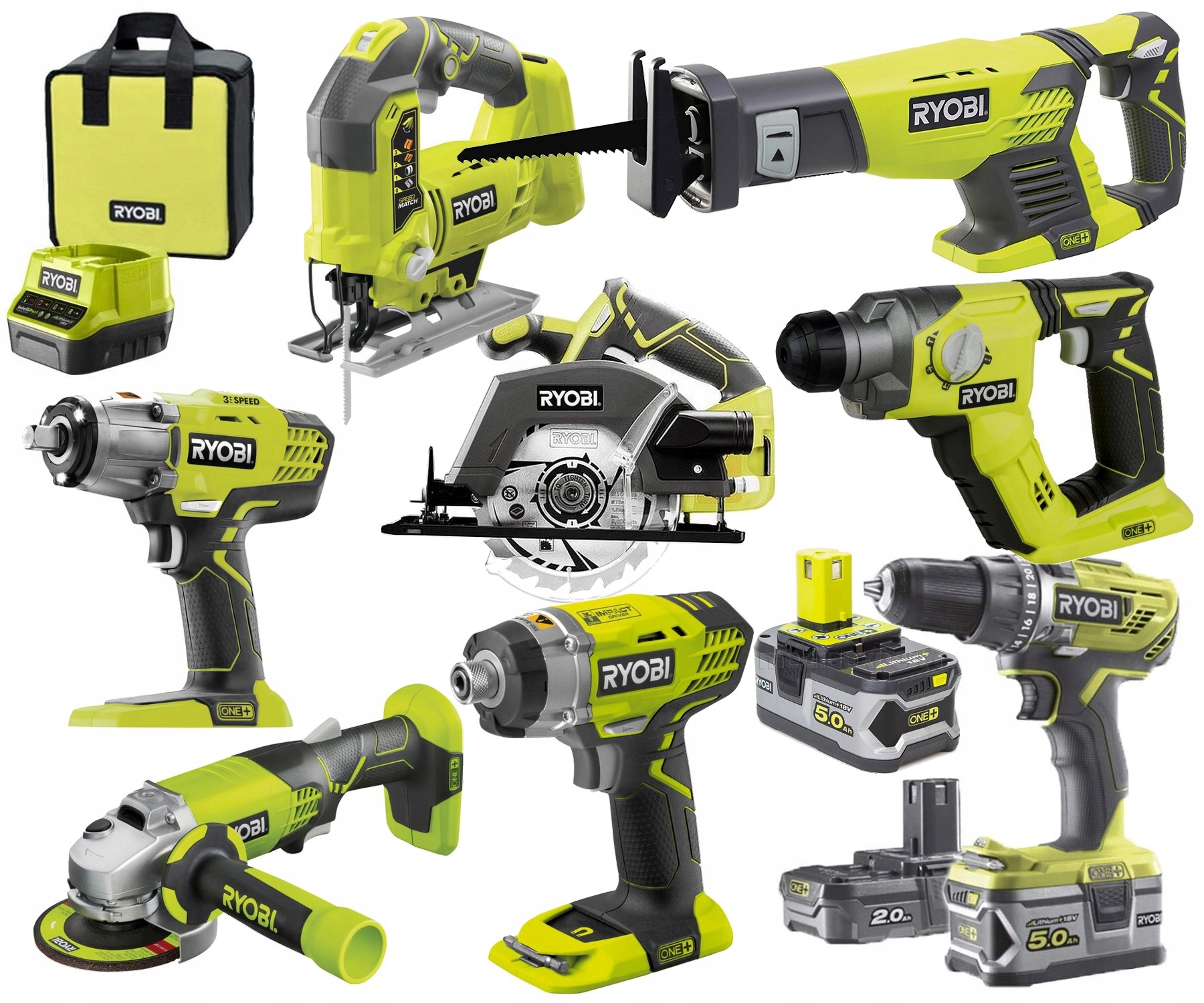 RYOBI ZESTAW NARZĘDZI COMBO 9 elem 18V 3xBATERIA