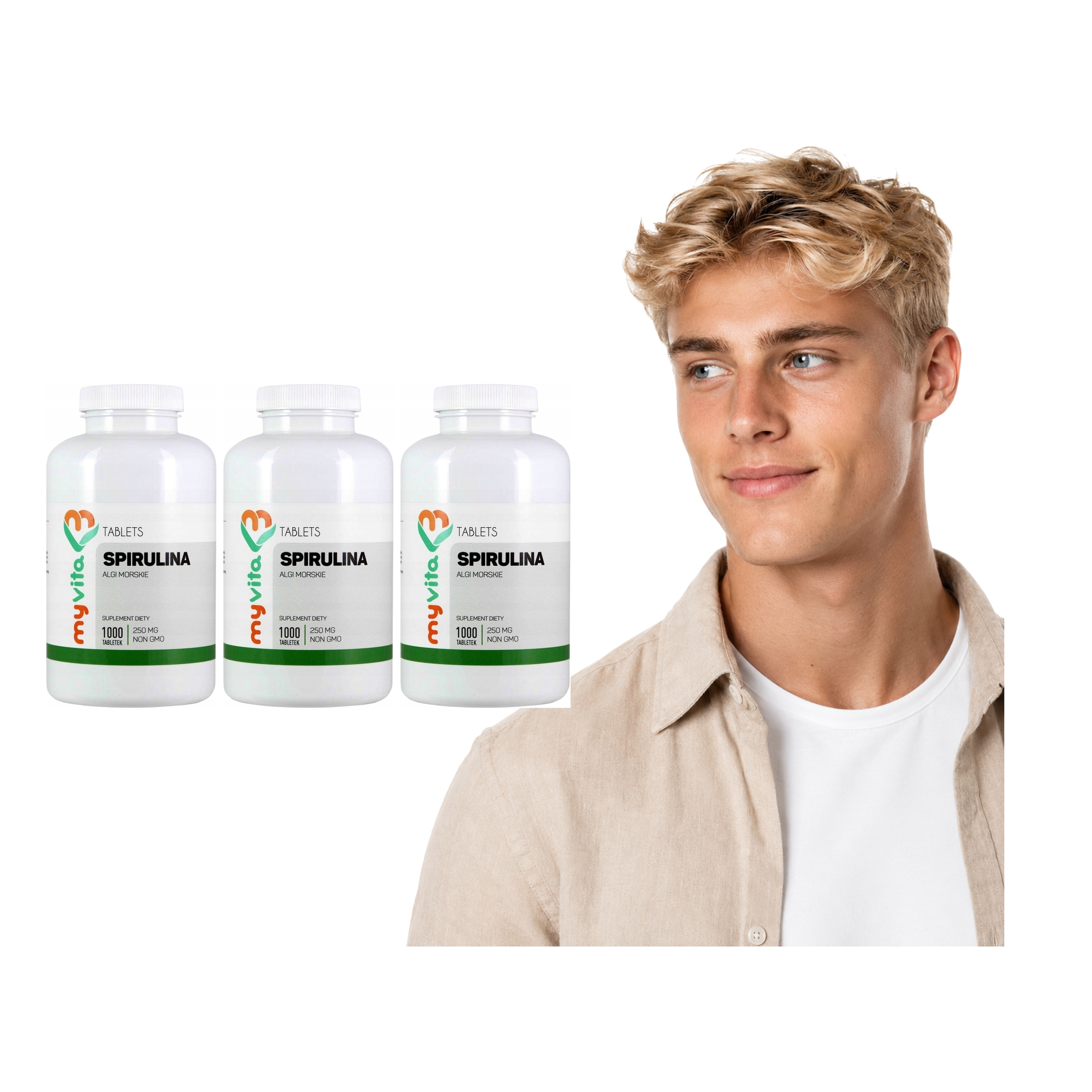 3x Spirulina Suplement Myvita Bio Tabletki 2500 mg w Porcji 3000 tab. Bio