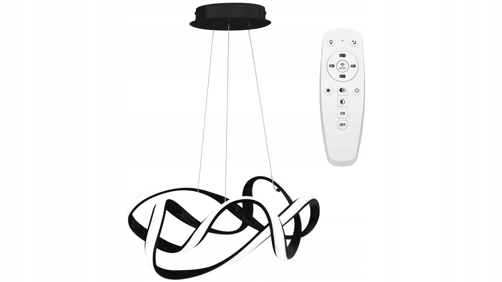 Závěsná Led lampa černá, moderní serpentina, proplétané kruhy +dálkový Ovladač