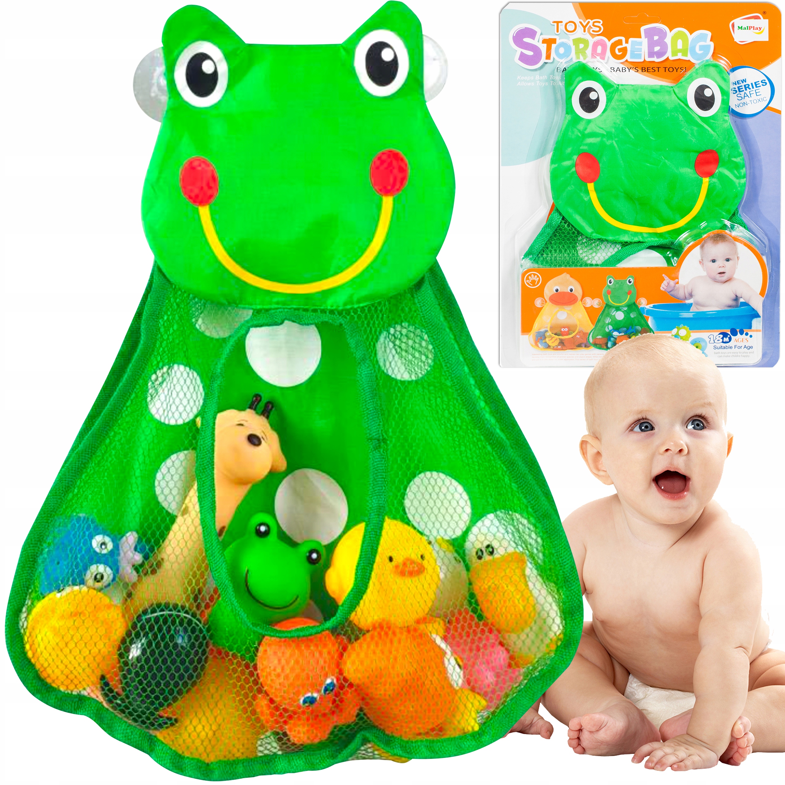 ŻABKA ORGANIZER TORBA NA ZABAWKI SIATKA TORBA WOREK DO KĄPIELI