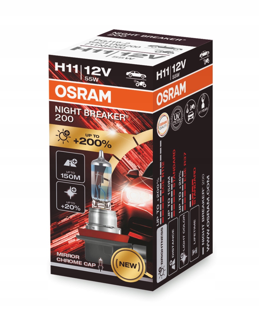 

Osram Żarówki H11 Night Breaker Laser +200% +150m