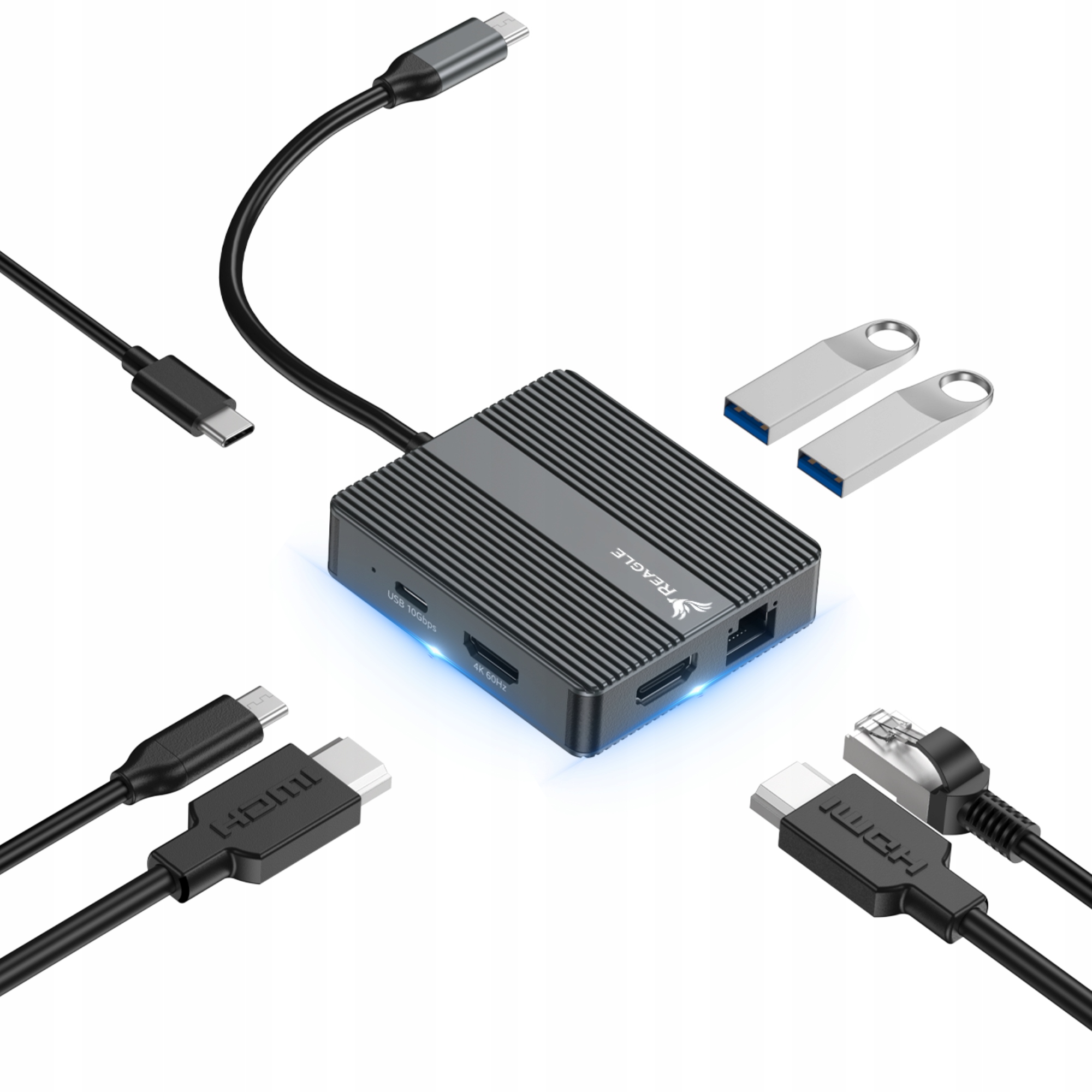 Hub Usb-c 2x Hdmi 4K 60Hz Pd 100W Usb 3.2 Lan RJ45 Adapter Przejściówka 7w1