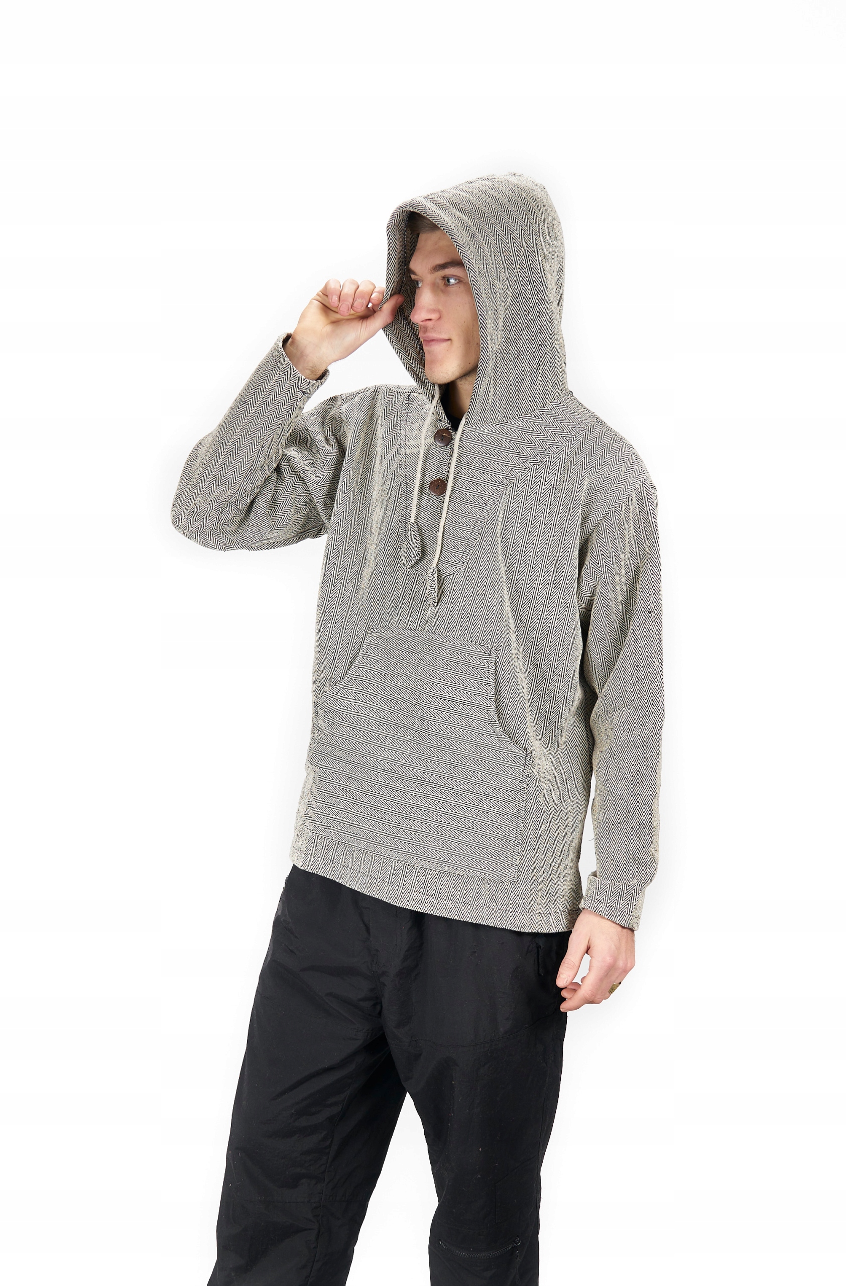 Nepálská teplá etno mikina s kapucí z konopí