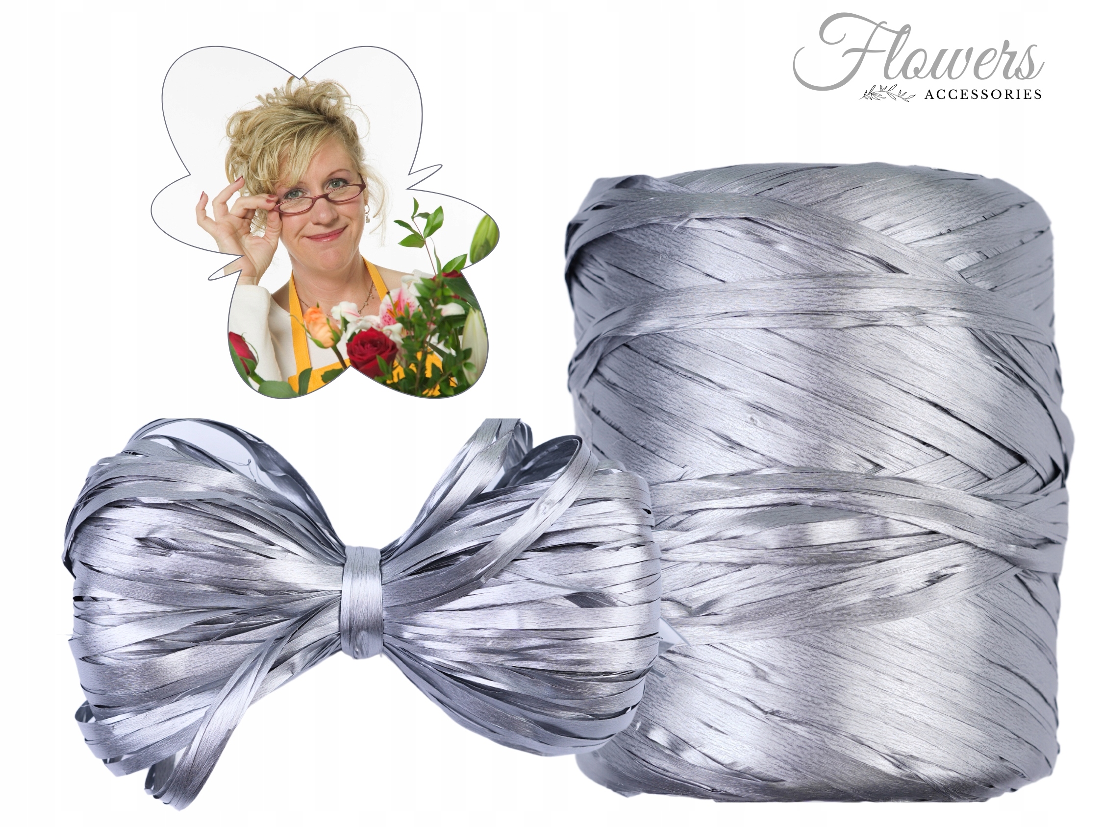 DEKORACYJNA RAFIA FLORYSTYCZNA SREBRNA 10 METRÓW Marka Topoblu