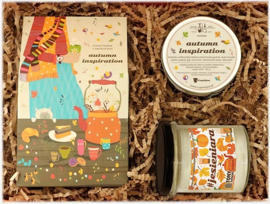 Levně Čaj na podzimní večery, velký dárkový Box se svíčkou a spařovací jednotkou