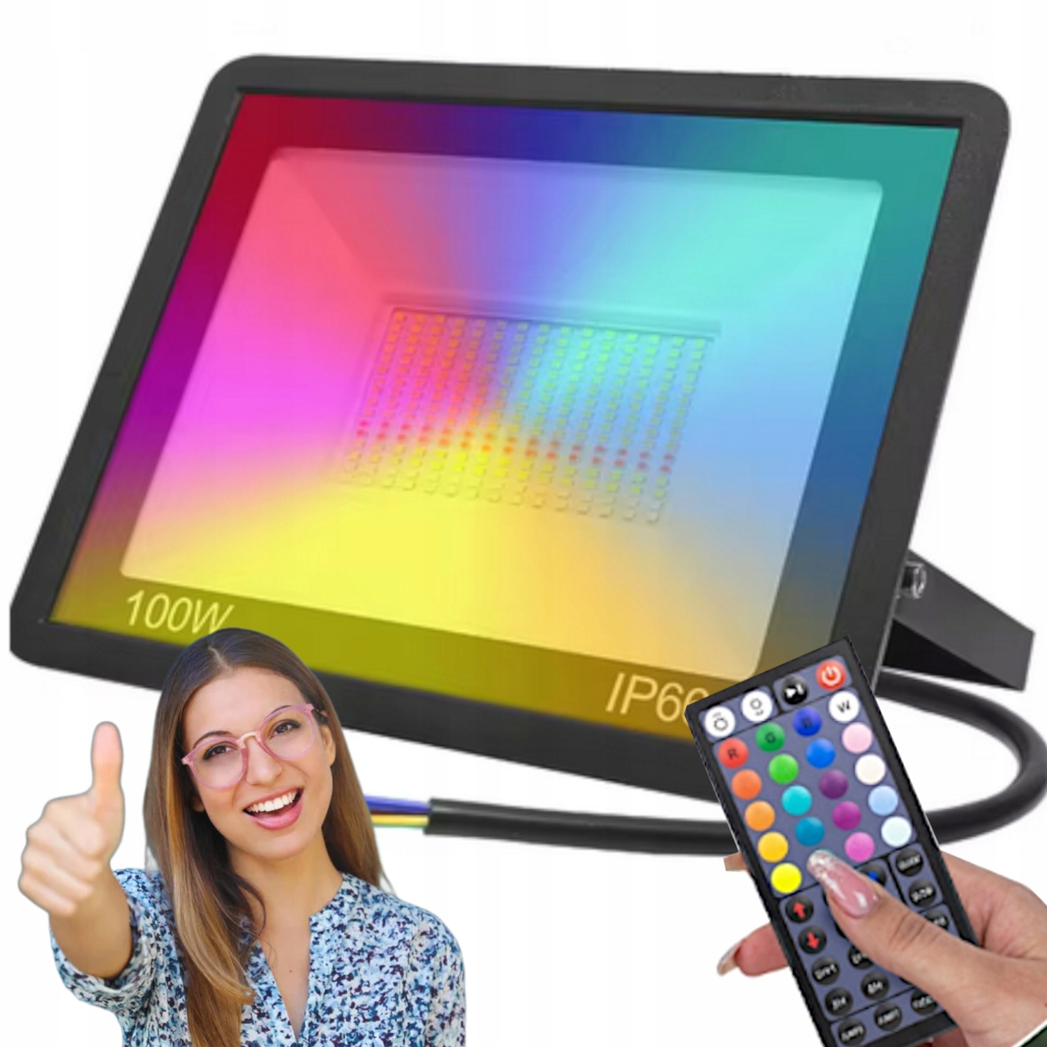 Halogenový Led Zářič Rgb 100W IP65 S Dálkovým Ovládáním, Dekorativní Lampa Do Zahrady