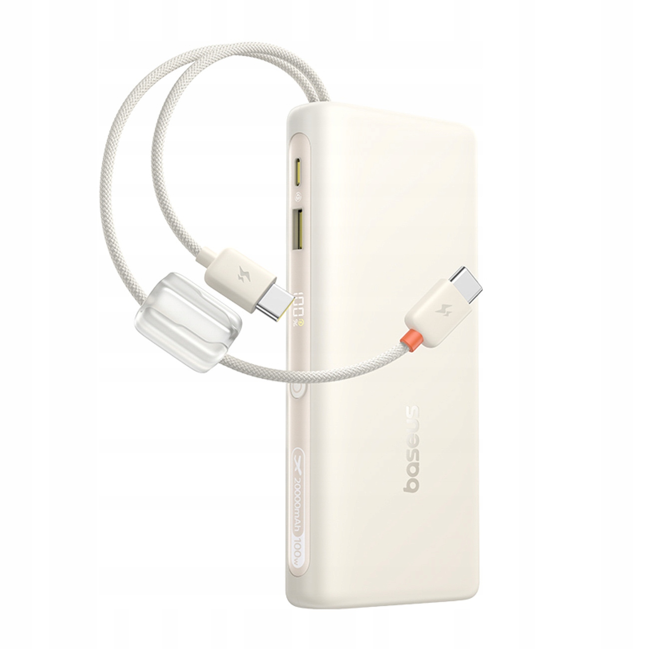Powerbanka 20000 mAh 100 W s displejem a dvěma kabely Usb-c béžová