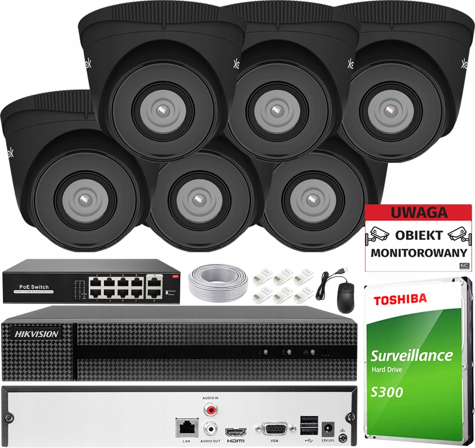 Sada monitorování Ip 6x Kamera 5Mpx Černá Rekordér 8CH Disk 1TB Aplikace