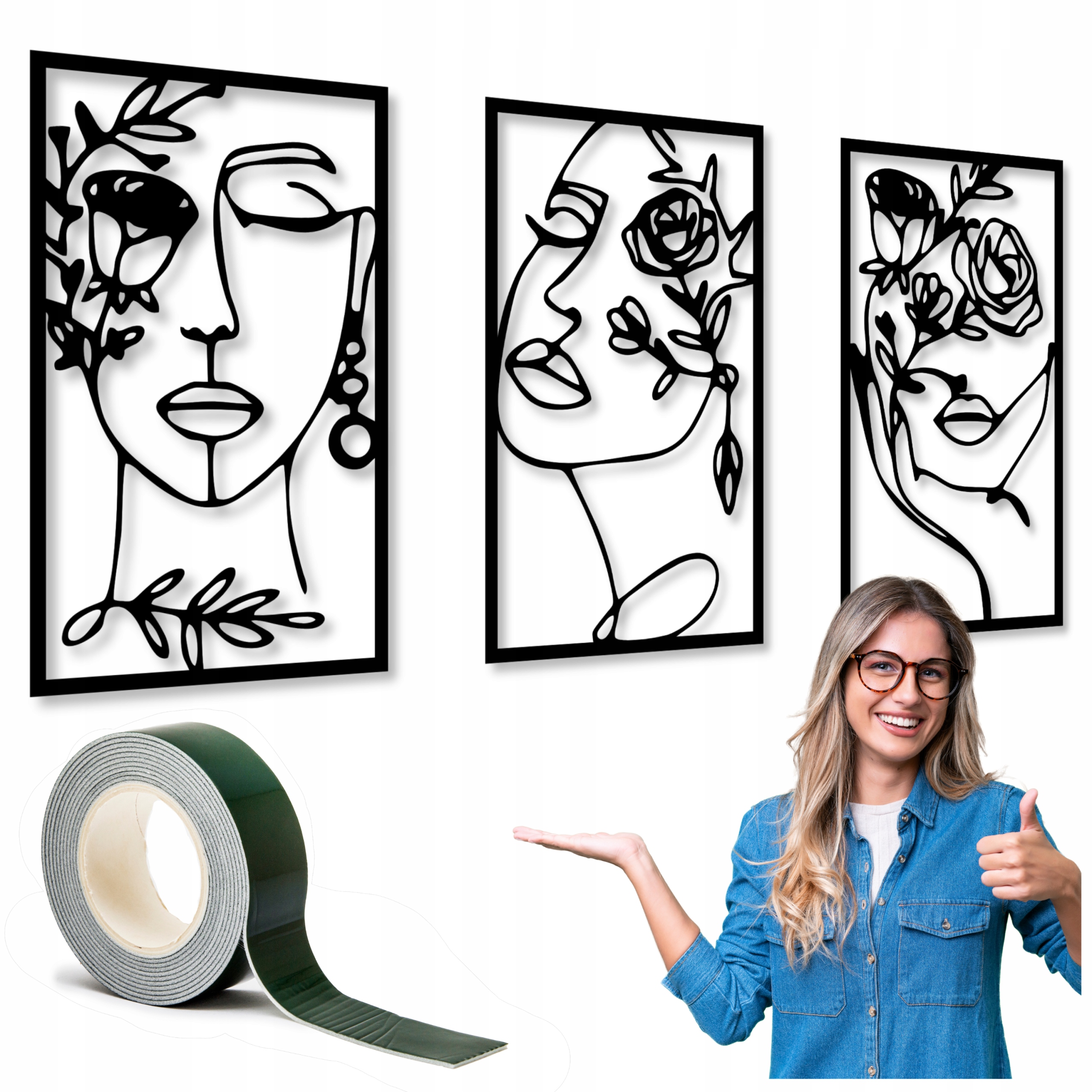 Ažurový Obraz Tvář Žena 3D Obrazy Do Obývacího Pokoje Triptych Dekorace XL 170 cm