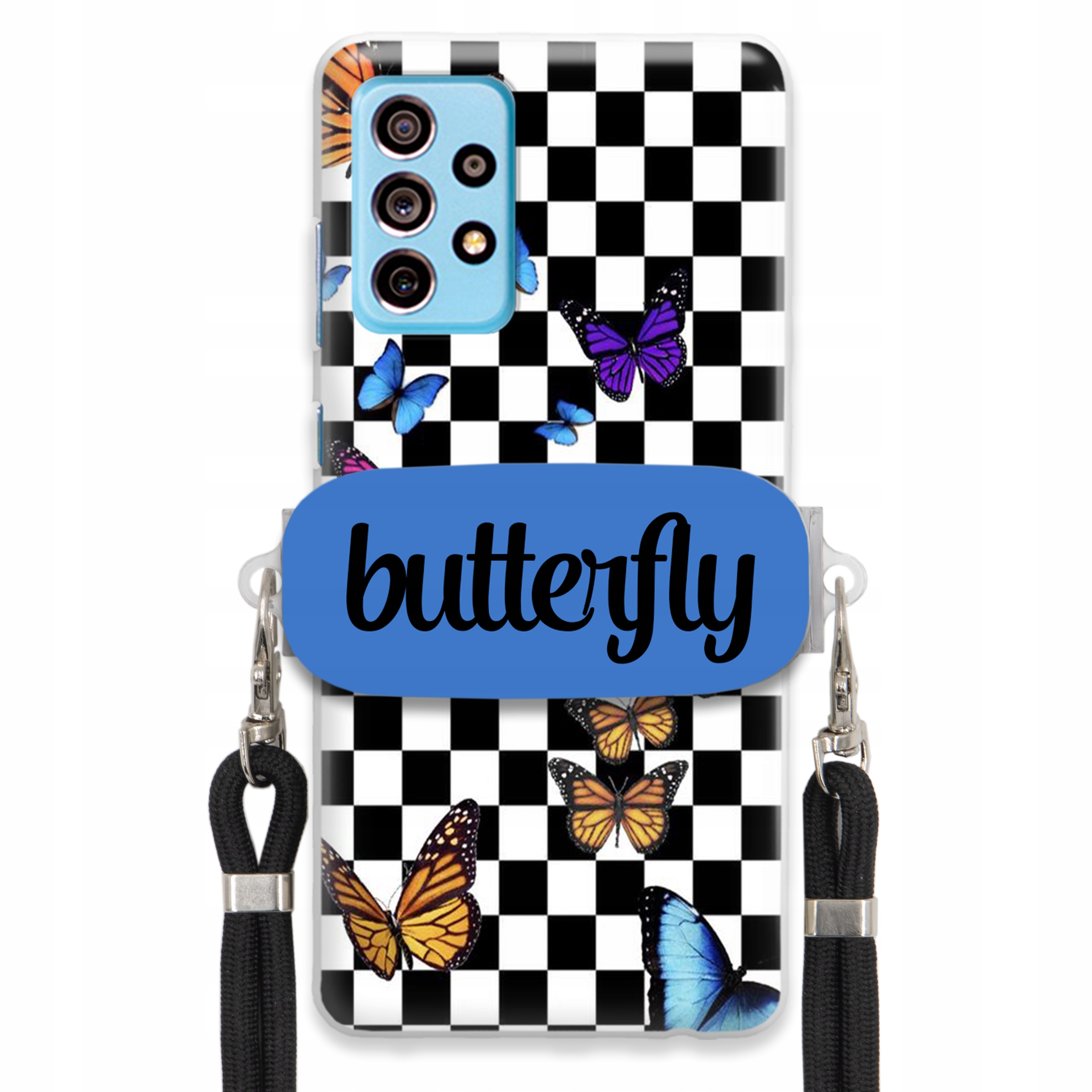 Pouzdro Pro Samsung A73 5G Case Obdélníkový Úchyt Černé Vodítko Butterfly Motýli