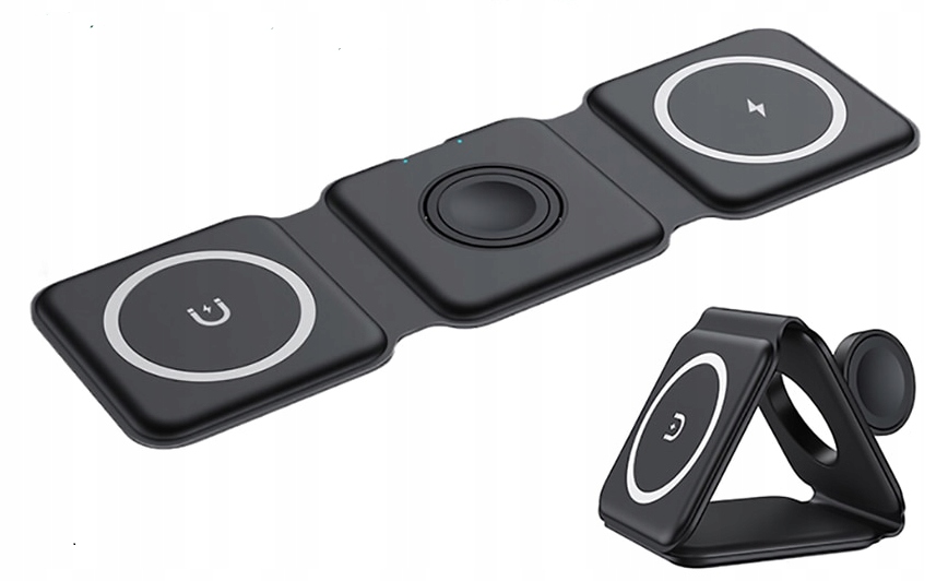 3IN- ŁADOWARKA INDUKCYJNA MAGNETYCZNA WIRELESS 15W BEZPRZEWODOWA SKŁADANA Złącza USB typ C