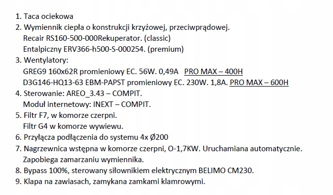 Rekuperator Pro Max 400V P Rekuperacja Centrala Rodzaj rekuperator