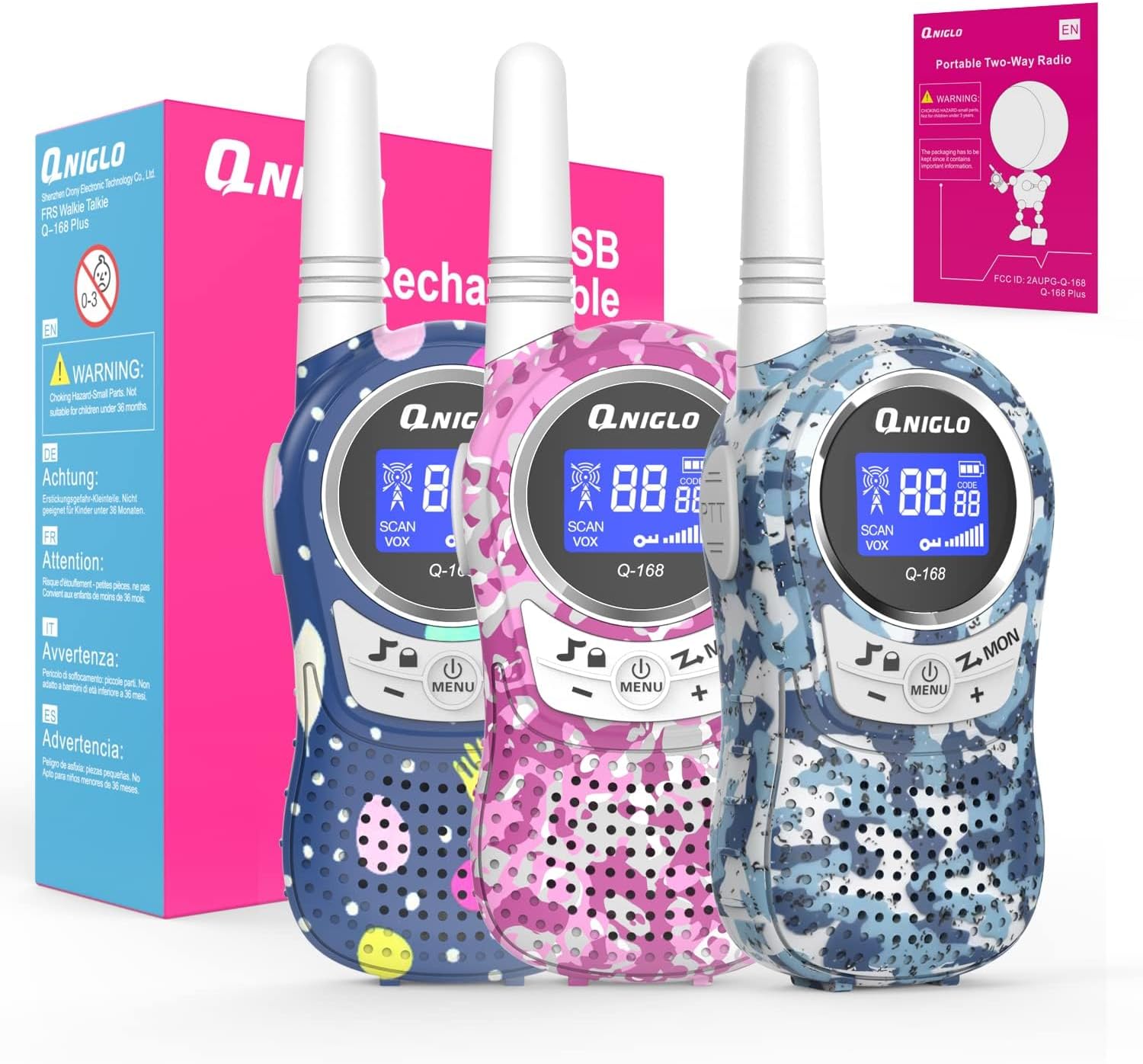 Walkie Talkie Qniglo Krótkofalówka Usb Dla Dzieci Ładowalne Vox Pro 3PACK