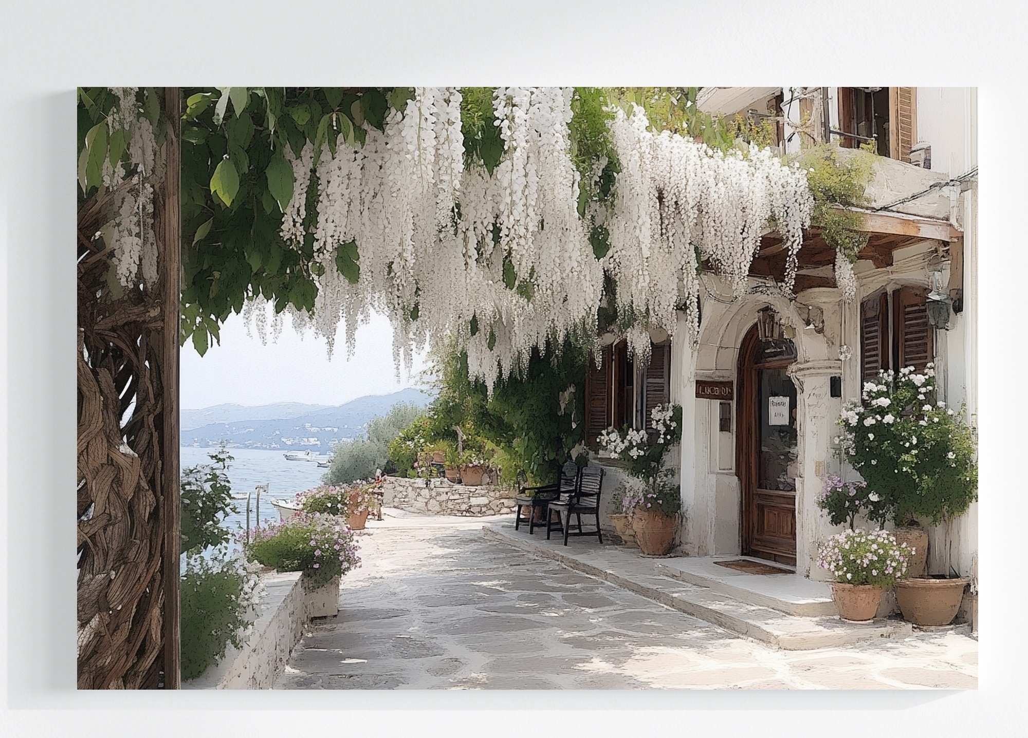 Obraz Na Plátně Canvas Krajina Řecko Lefkada Moře Hotel Květiny 120x80