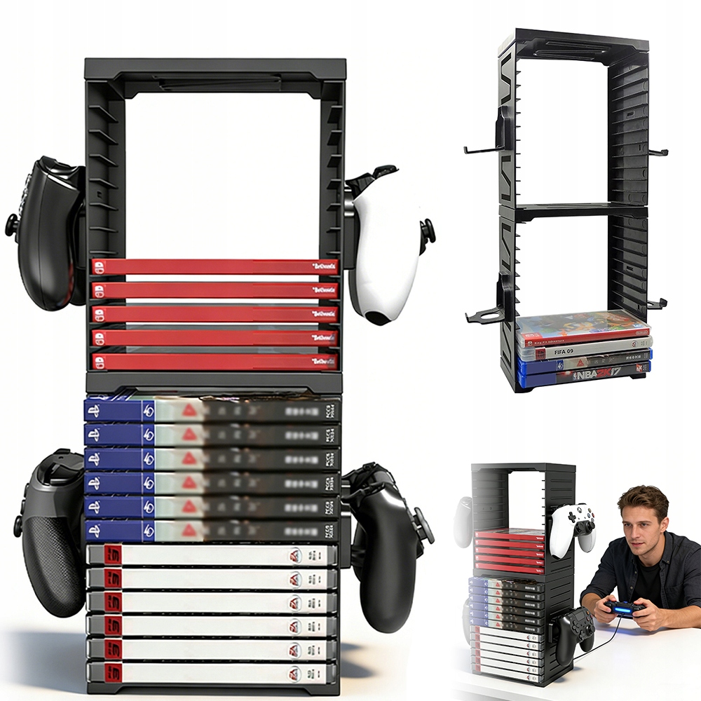 Podstawka Stojak Na Pudełka 24 Gry+ 4X Hak Do PS5 PS4 Xbox Xbox One Switch