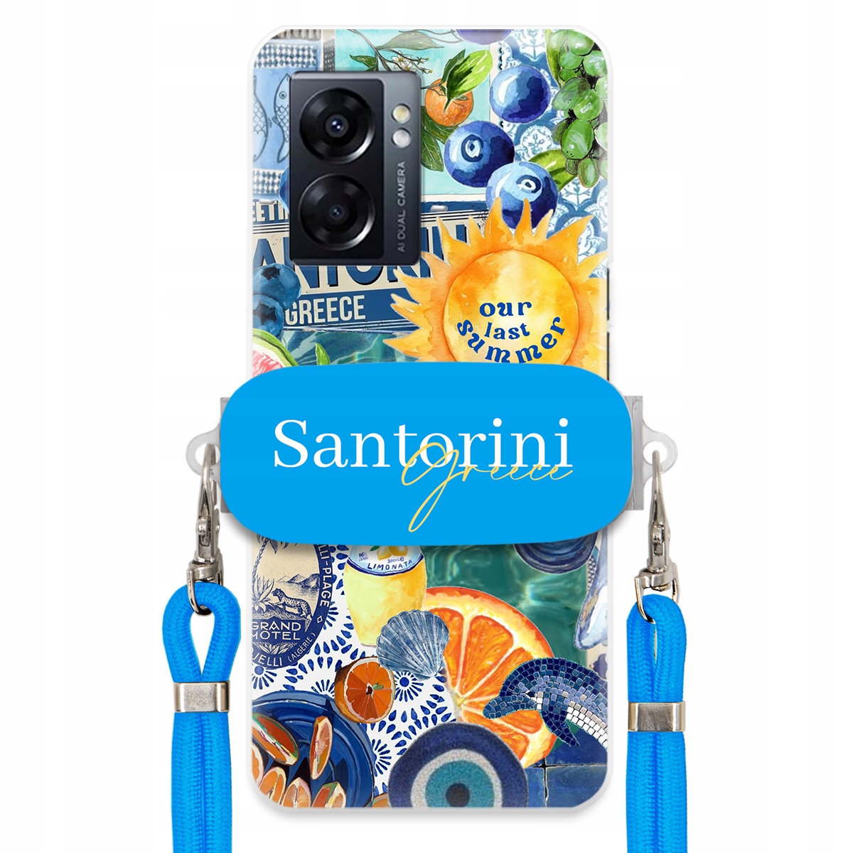 Pouzdro pro Oppo A77 5G Modré Crossbody vodítko držák Santorini Sea Vibes