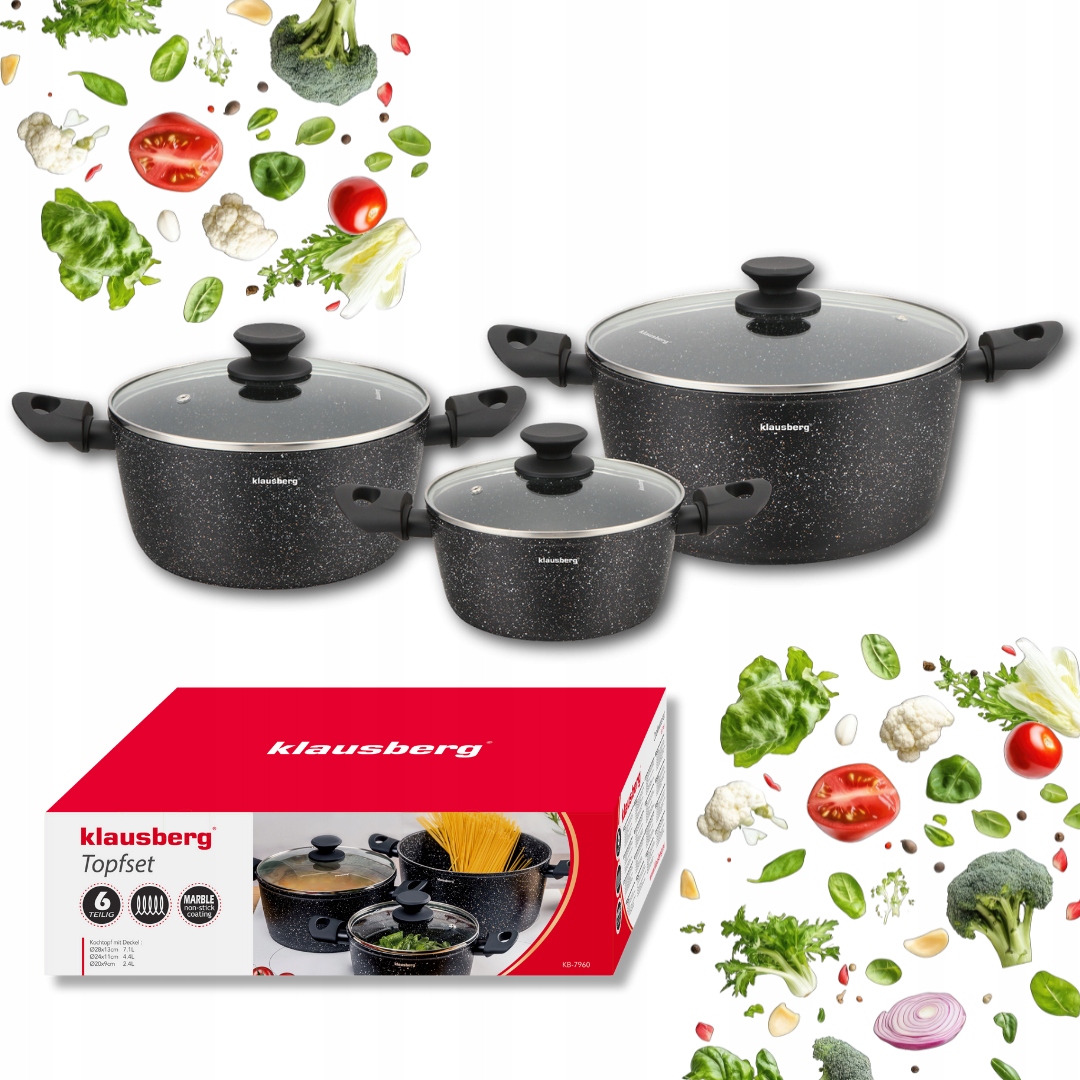Súprava Hrncov 6ks Mramorové Indukcia Nepriľnavé Klausberg KB-7960