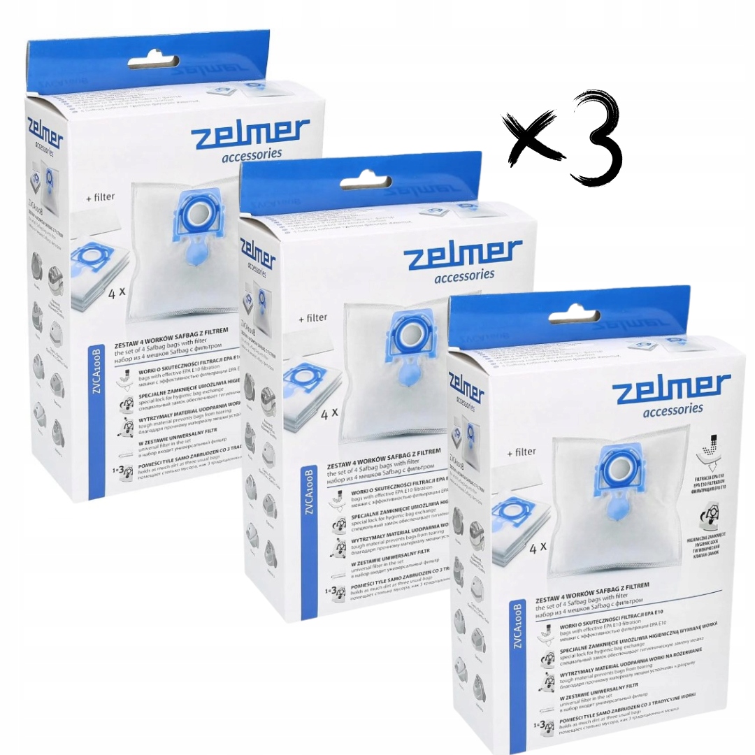 Oryginalne worki Zelmer Safbag ZVCA100B do odkurzaczy 12szt.