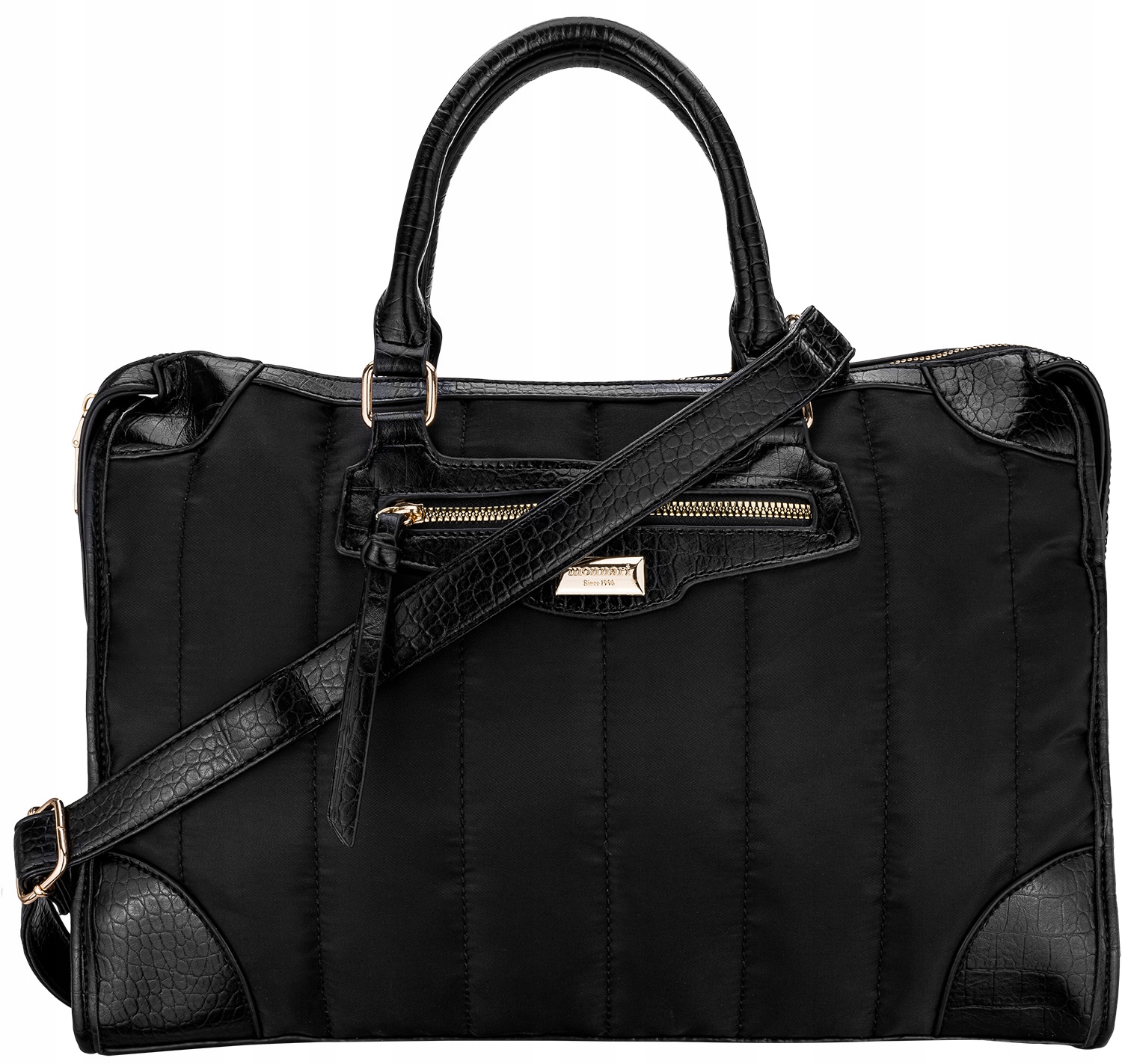 Torebka Damska Czarna Aktówka Monnari Na Ramię Pasek Pikowana Wodoodporna