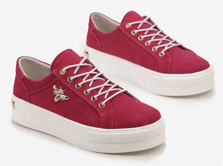 Fuksjowe skórzane Sznurowane Sneakersy ze Skóry Orli r 41 Kolekcja GD-XD-139