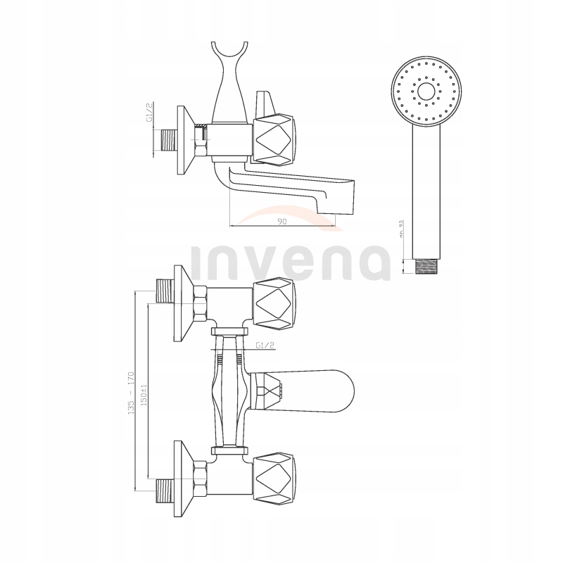 Bateria INVENA wannowa z widełkami Modena chrom EAN (GTIN) 5907798747368