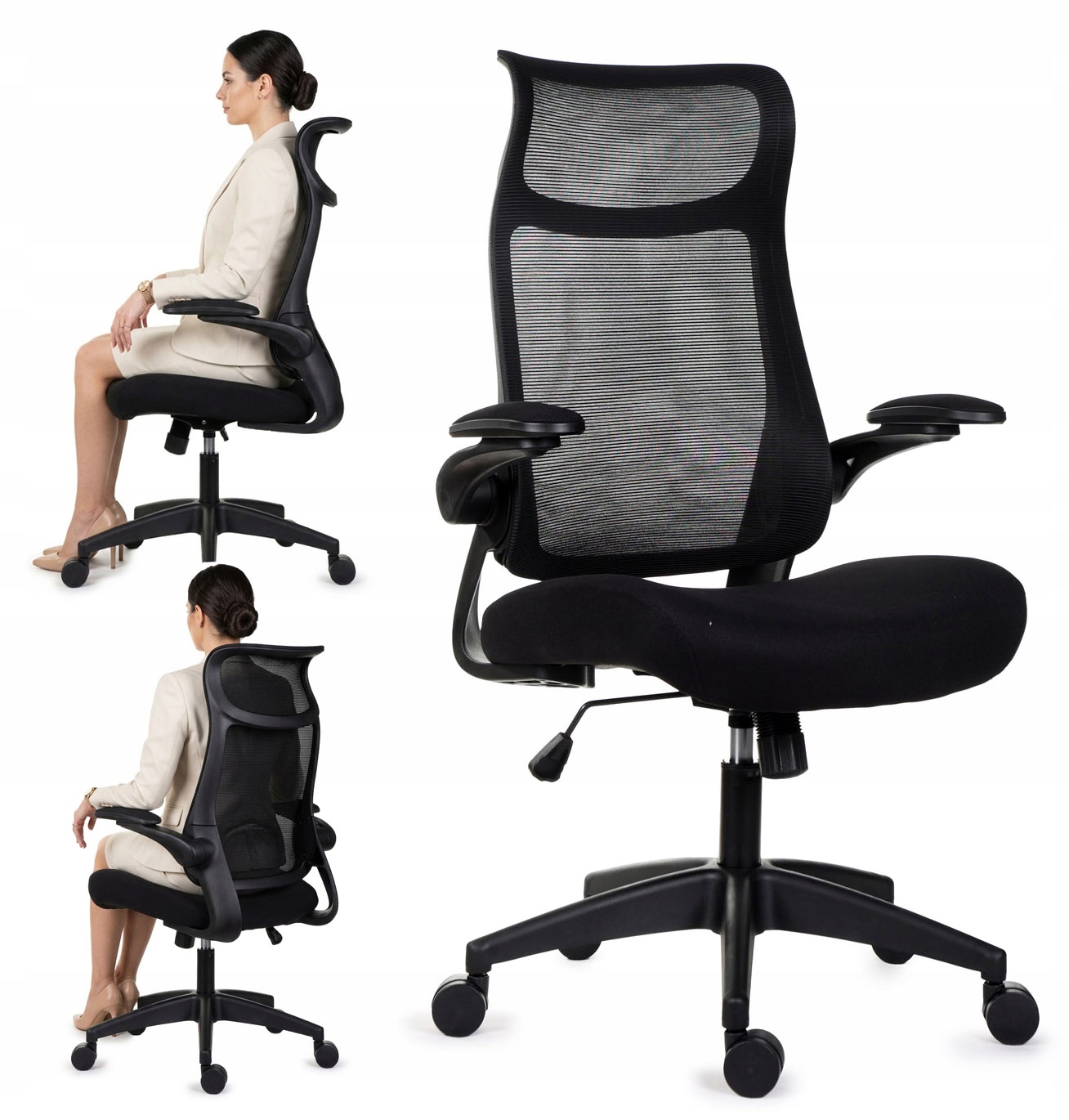 Ergonomické pohodlné kancelářské křeslo s nastavitelnými područkami, síťovaná tkanina