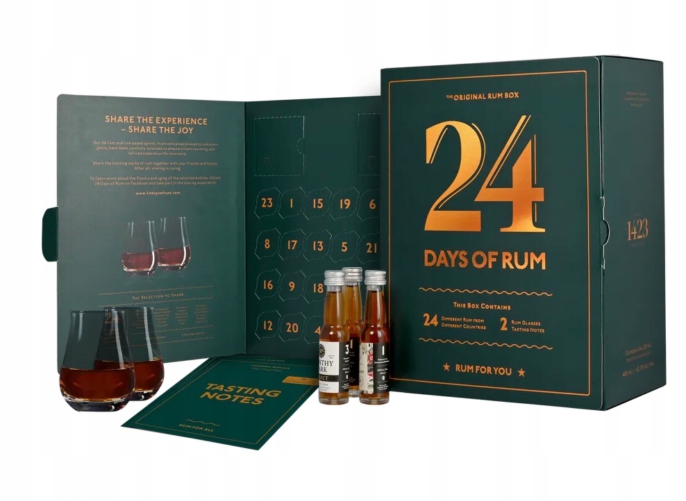 Levně Adventní kalendář 24 Days of Rum 2022 24 x 0,02L 2 x sklenička.