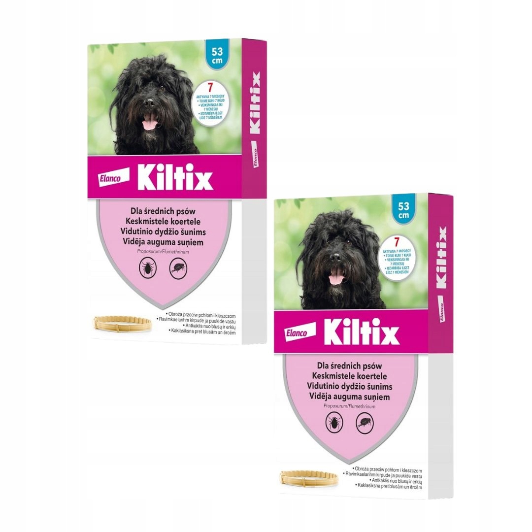 Elanco Obroża kiltix dla średnich psów na kleszcze 53 cm 2 sztuki