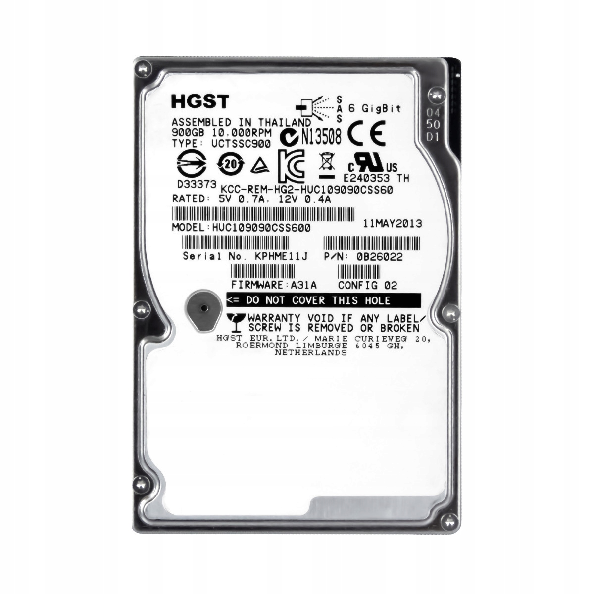 Hgst UltraStar C10K900 900GB 10K 64MB SAS-2 2.5" HUC109090CSS600