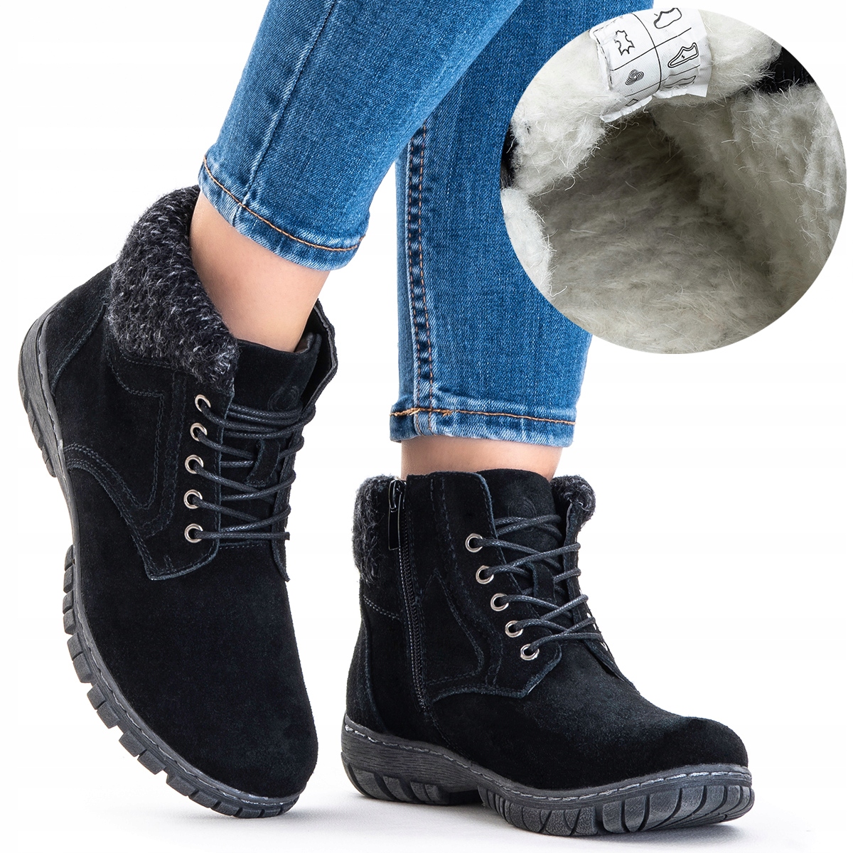 Kotníkové Boty Vlna lehké Kožené širší zimní boty Suwak Wojtyłko 40