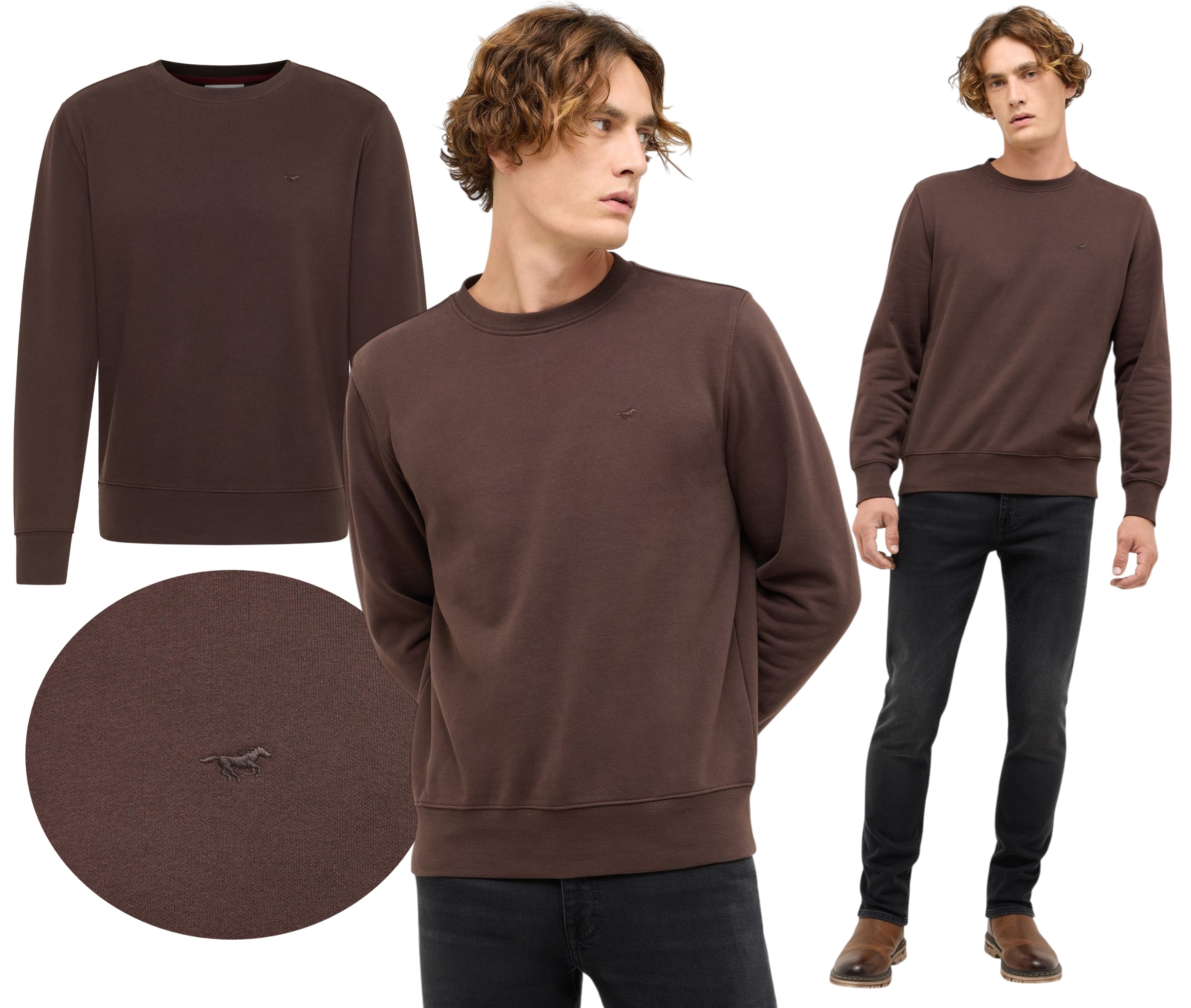 Pánská Mikina Mustang Hnědá Bez Kapuce Bavlněná Clio Logo Výšivka vel. M