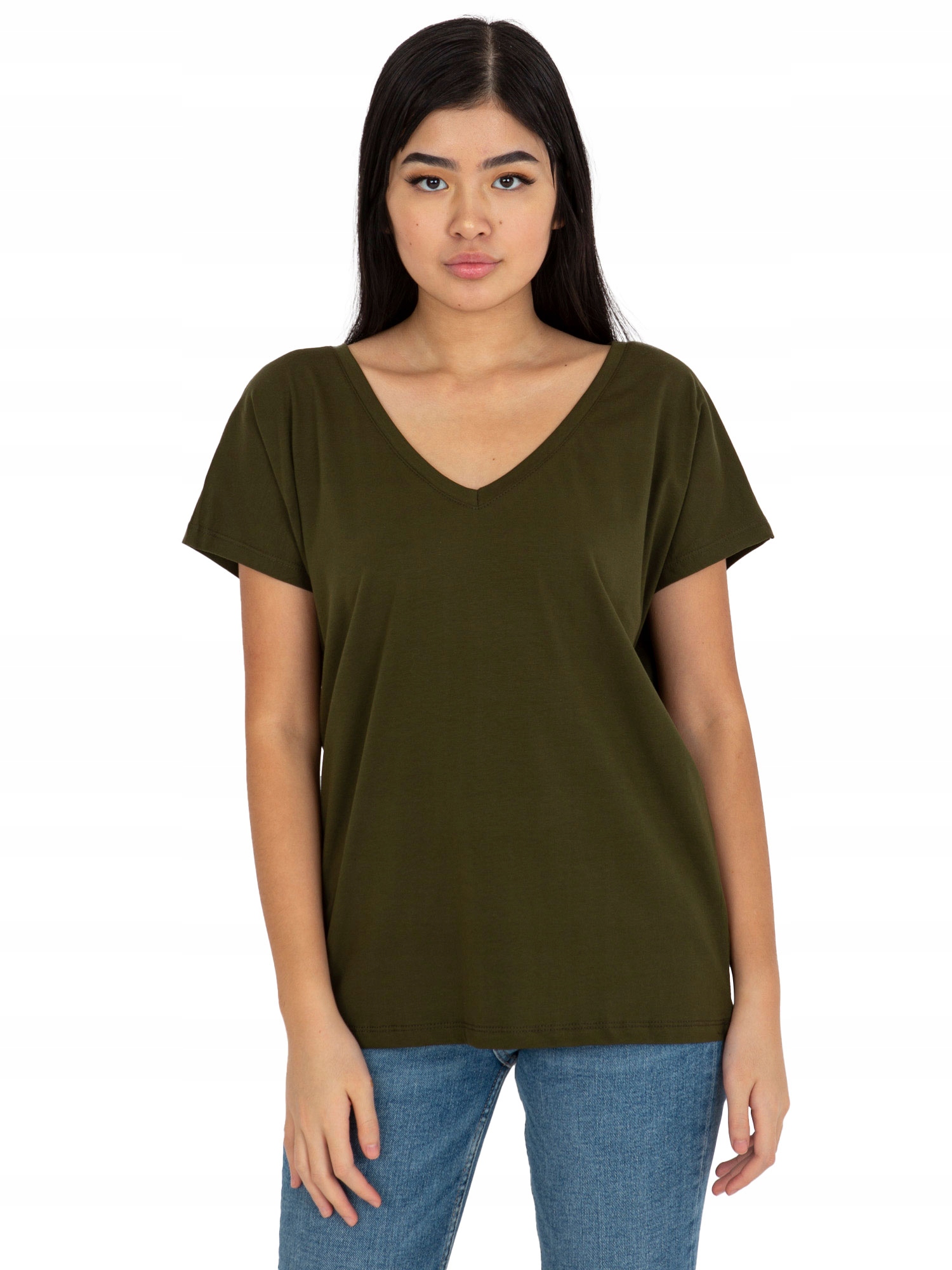 

T-shirt Damski Koszulka Bawełniana V-neck Serek