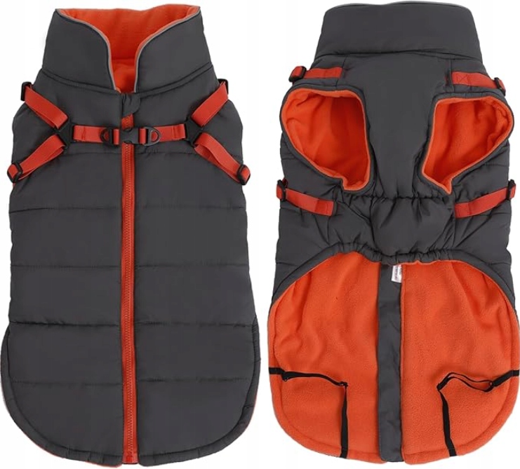 Levně Teplá zimní bunda pro psy s reflexními prvky a vestavěným ramenním popruhem (s, šedá)