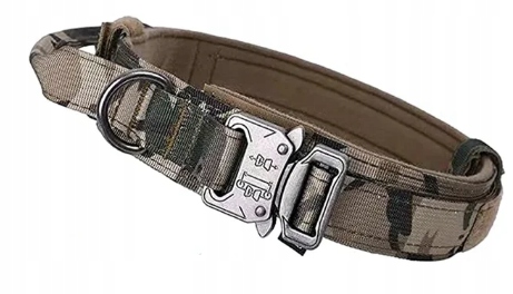Levně Silný taktický látkový obojek s úchytem M L XL Camo