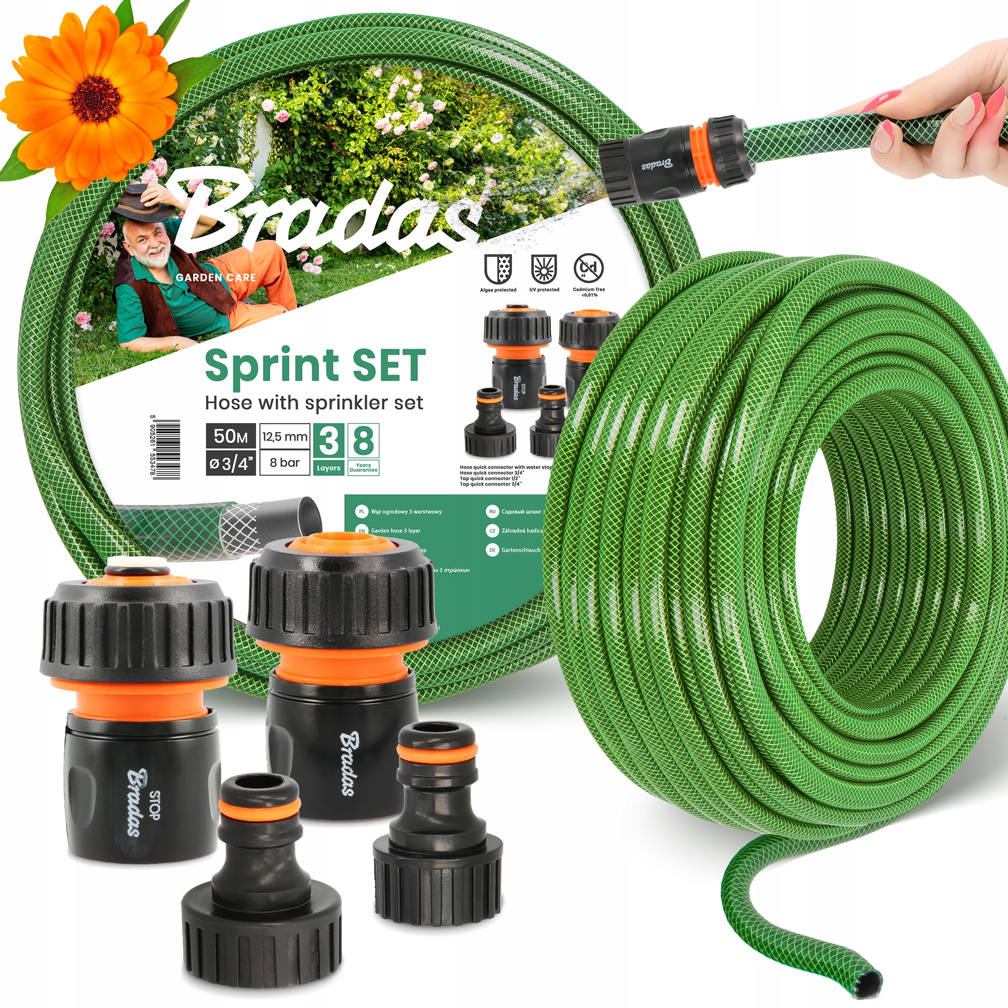 Záhradná Hadica 3/4 50 M 3-VRSTVOVÁ, Navíjacia, Gumová, Zavlažovacia, Yo