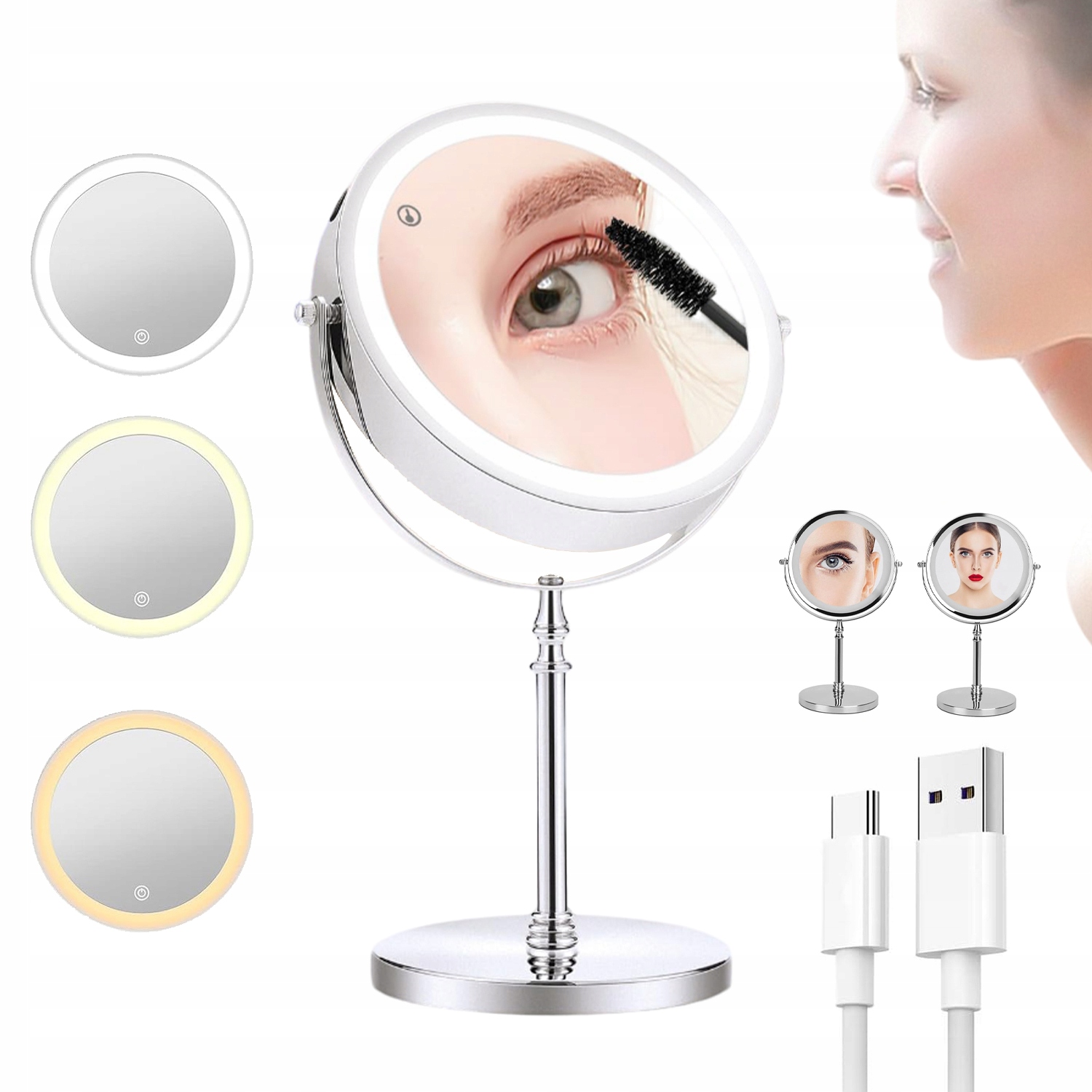 Kosmetické Podsvícené Led Zrcátko Pro Líčení, Otočné O 360°