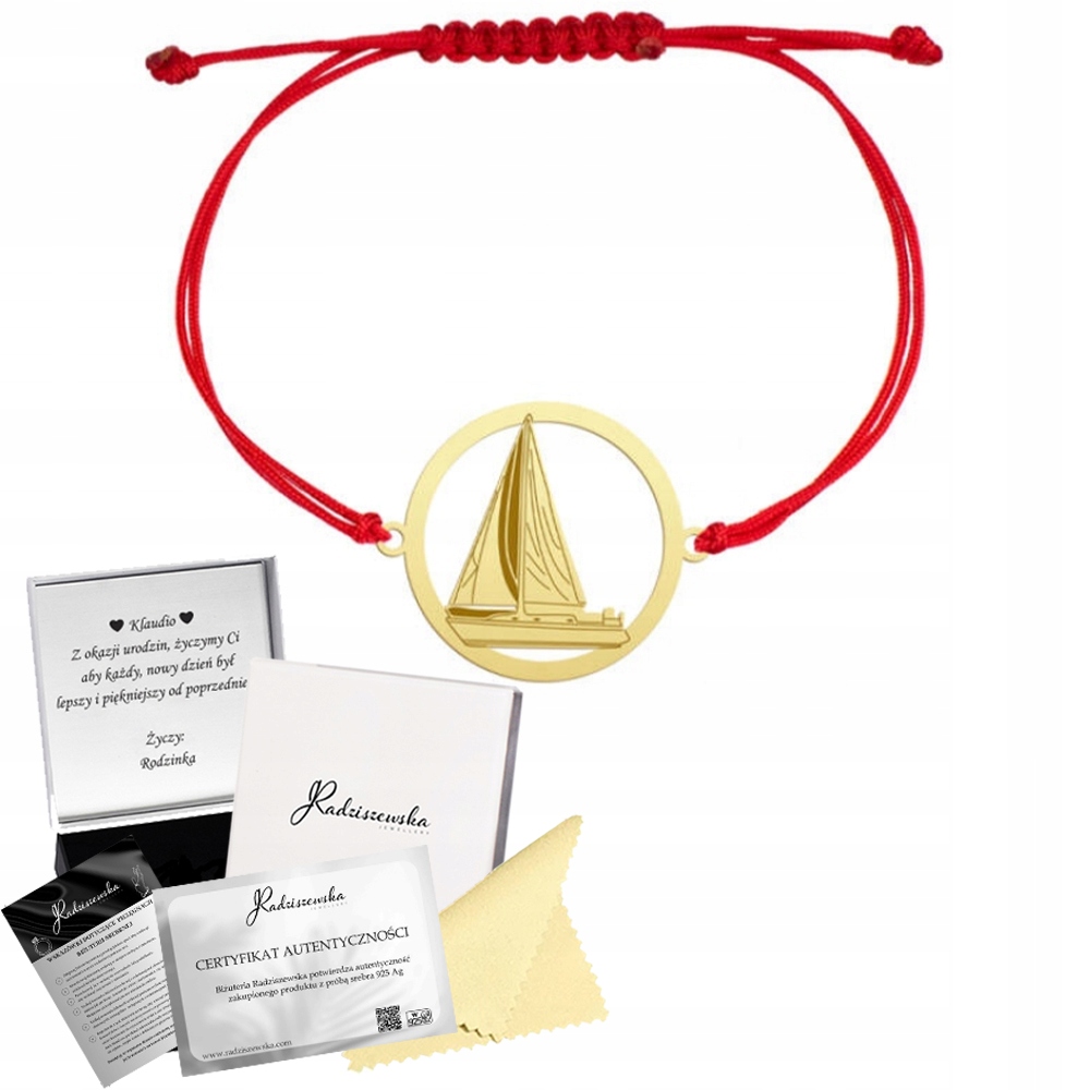 Náramek Zlatá plachetnice Plachtění 925 Dárek Šperky Šňůrka Gravírování