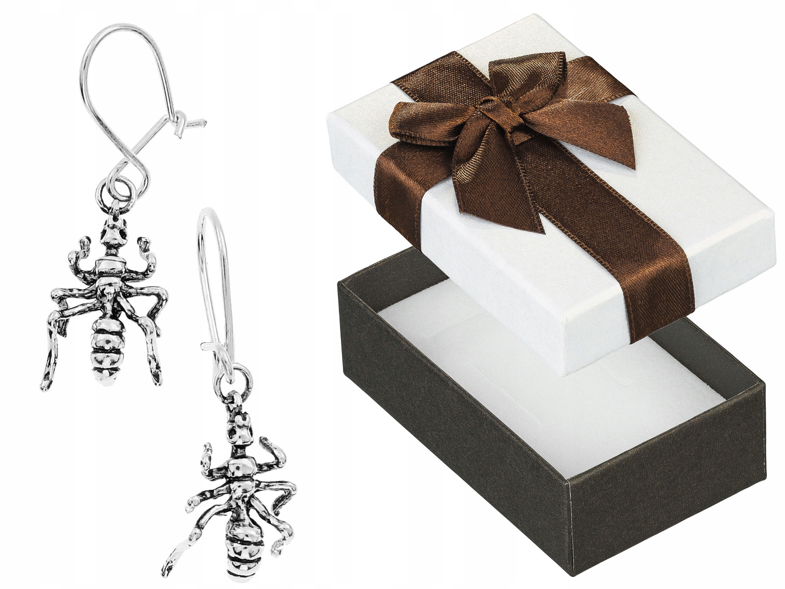 Stříbrné Náušnice Závěsné mravenci Oxidovaný hmyz Bigiel Stříbro 925