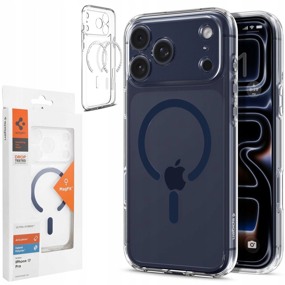 Pouzdro Spigen Ultra Hybrid Mag s Magsafe pro iPhone 17 Pro Clear/deep Blue