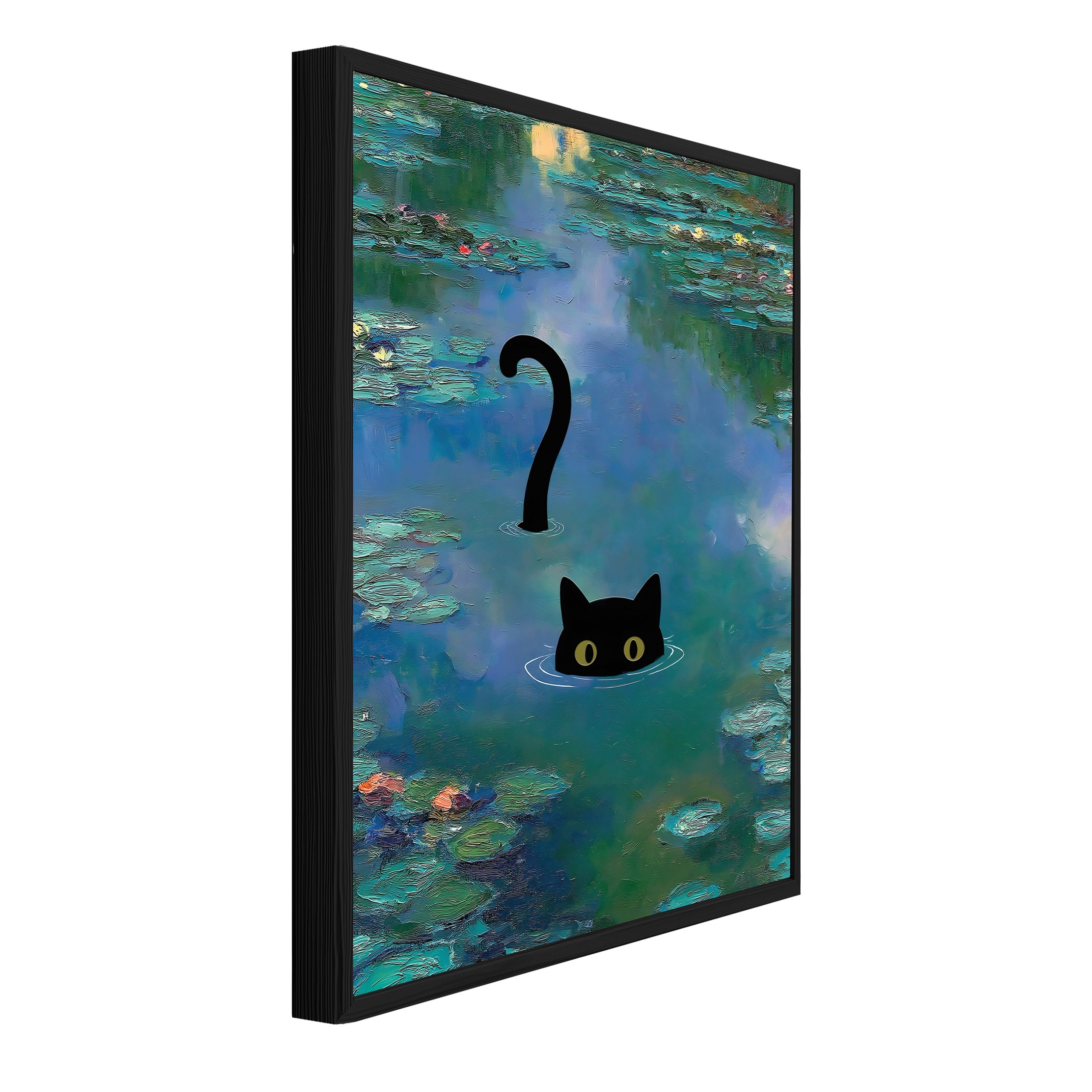Strukturální Obraz V Černém Rámu Kočka Lilie Monet Obývací Pokoj Ložnice 90x60