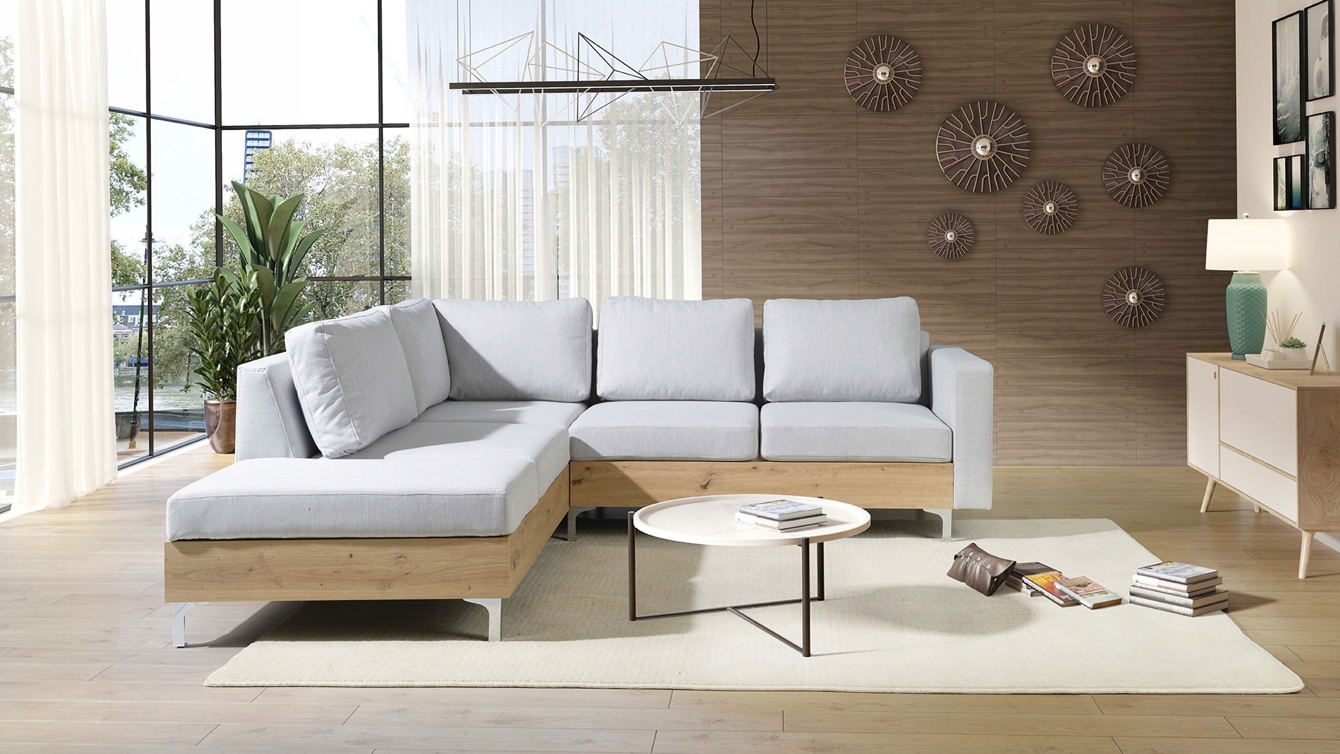 Nowoczesny Narożnik OREGON Wood jasna szarość