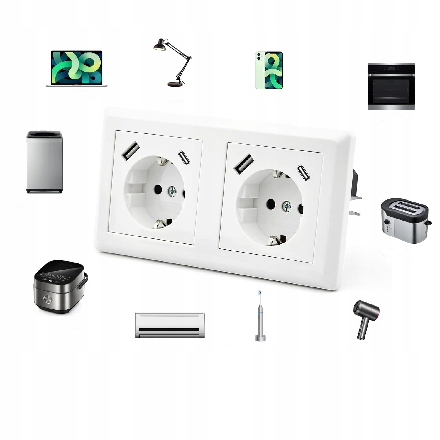 Zásuvka Dvojitá S Usb Nabíječkou A+c 16A 250V Bílá