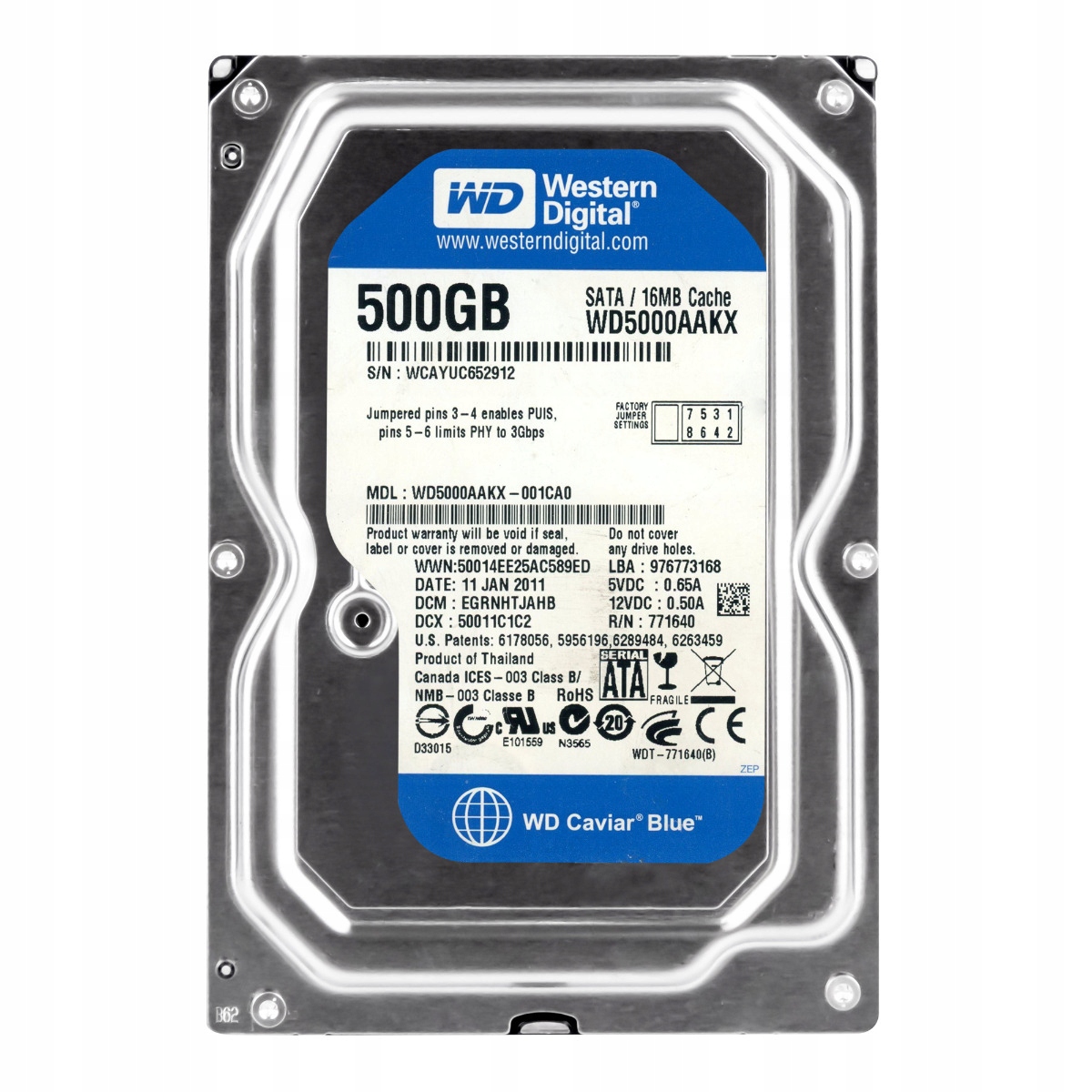 Wd Blue 500GB 7.2K 16MB Sata III WD5000AAKX