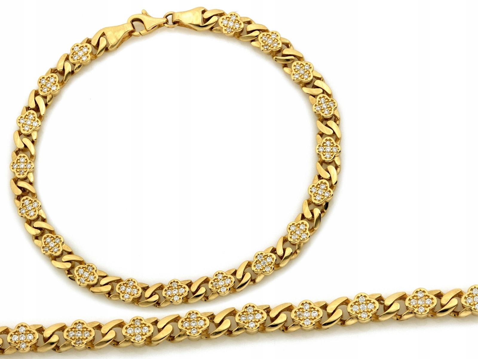 Zlatý elementový náramek 585 s květinami a zirkony r19 jako dárek 6.95 g