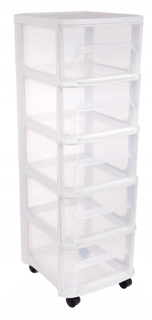 Modulárna skrinka na kolieskach s 5 zásuvkami, biela