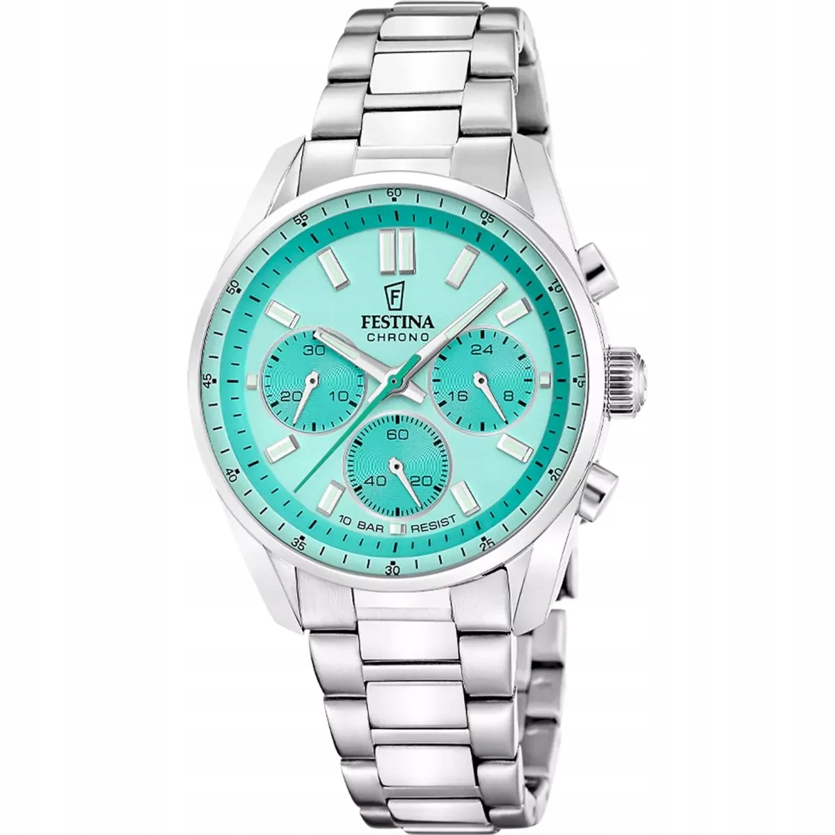 Festina Boyfriend Chrono 20093-3 stříbrné hodinky na náramku, tyrkysové
