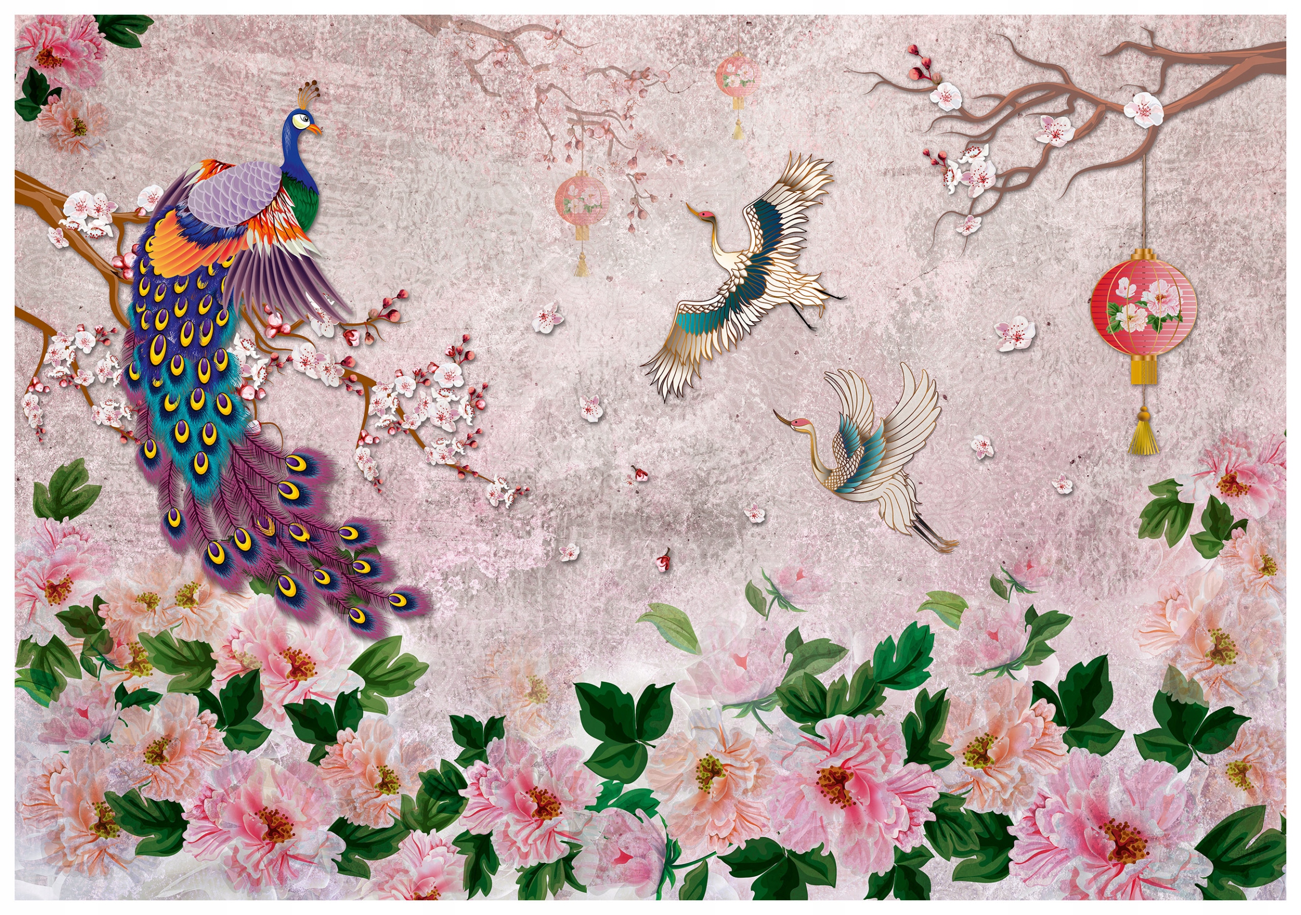 Vliesová fototapeta Paw Sakura a jeřáb, orientální motiv 416x290 lepidlo