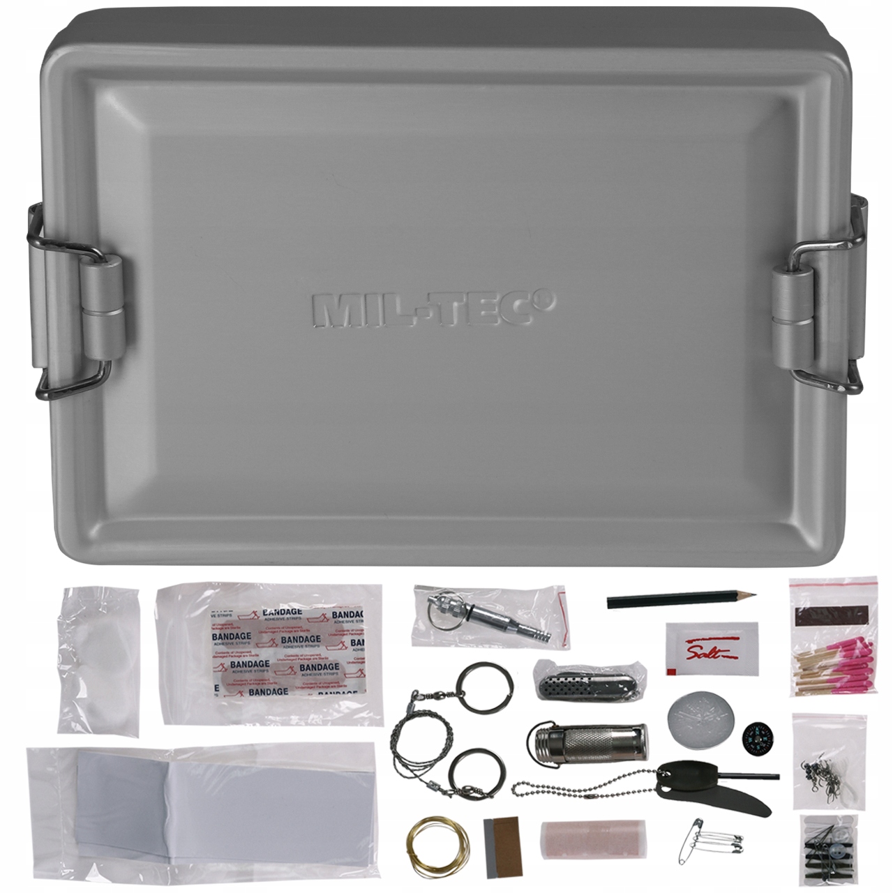 Zestaw przetrwania ucieczkowy turystyczny survivalowy Mil-Tec Alu Box 19w1