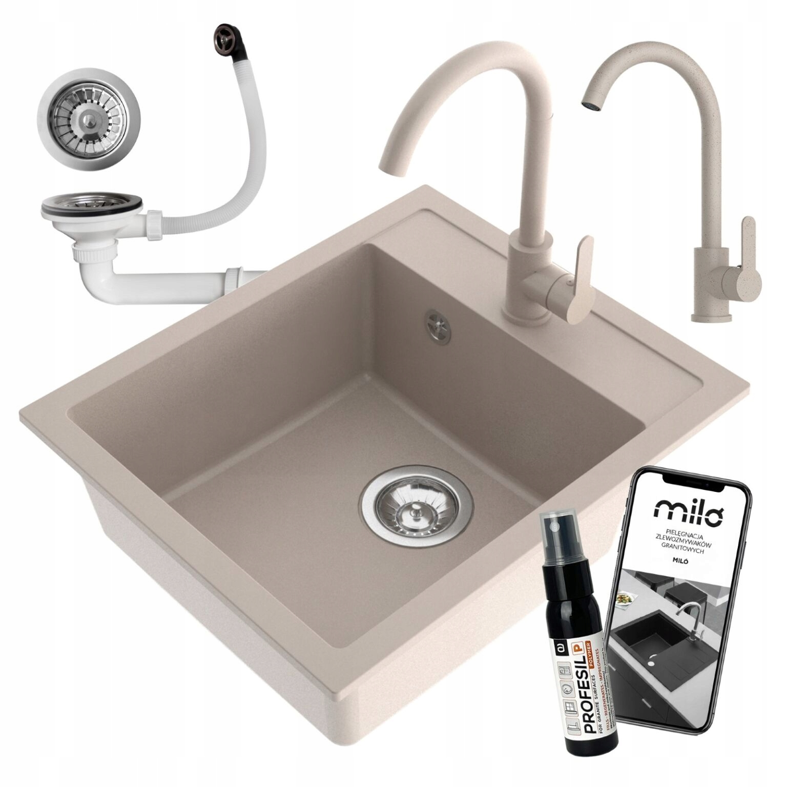 Granitový Jednokomorový Drez Miló Emporio, Sada Batérií, Sifón